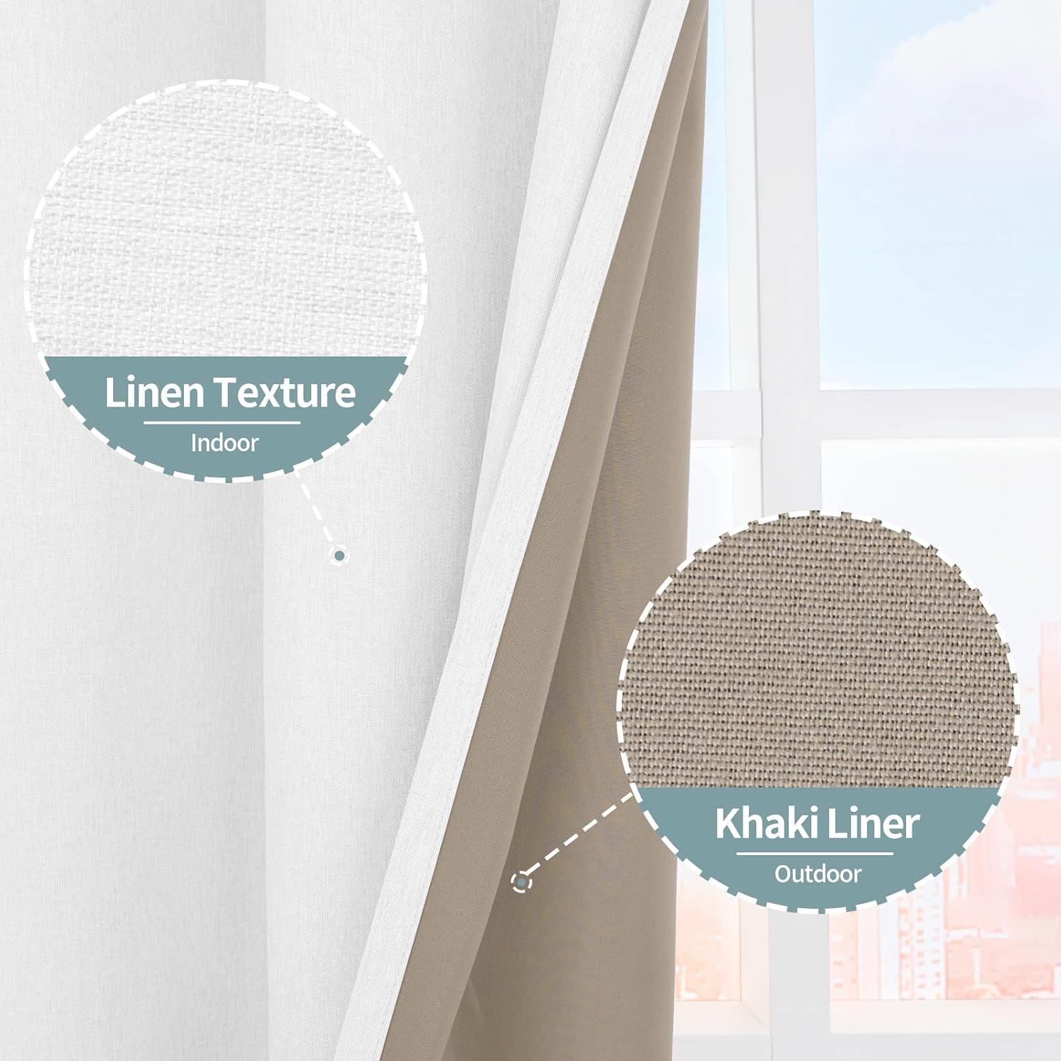 BGment Cortinas opacas blancas puras de 54 pulgadas de largo para dormitorio, juego de 2 paneles, aislamiento térmico con textura de lino, cortinas