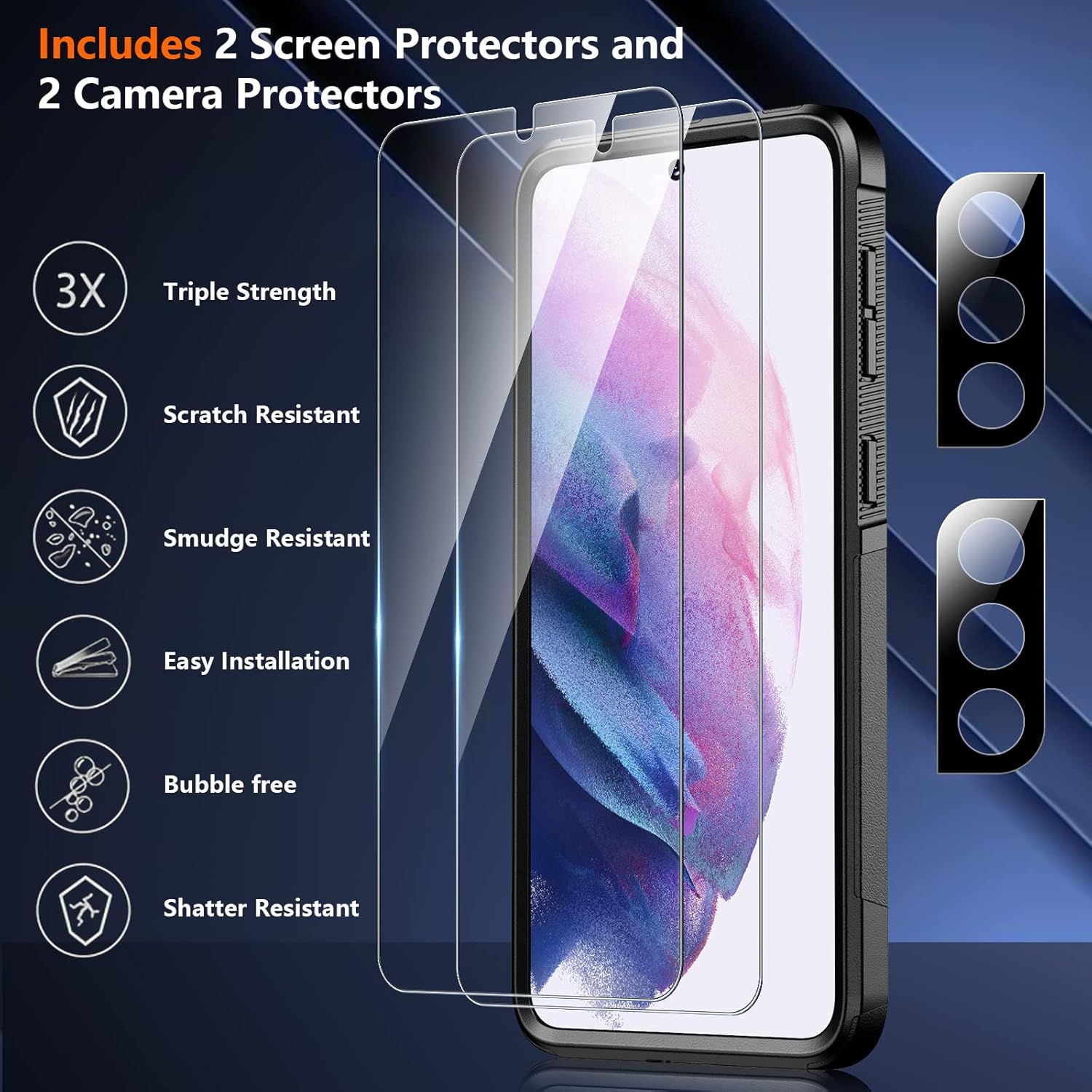 SPIDERCASE Funda para Samsung Galaxy S21, protección contra caídas de grado militar de 10 pies 2 protectores de pantalla de vidrio templado + 2