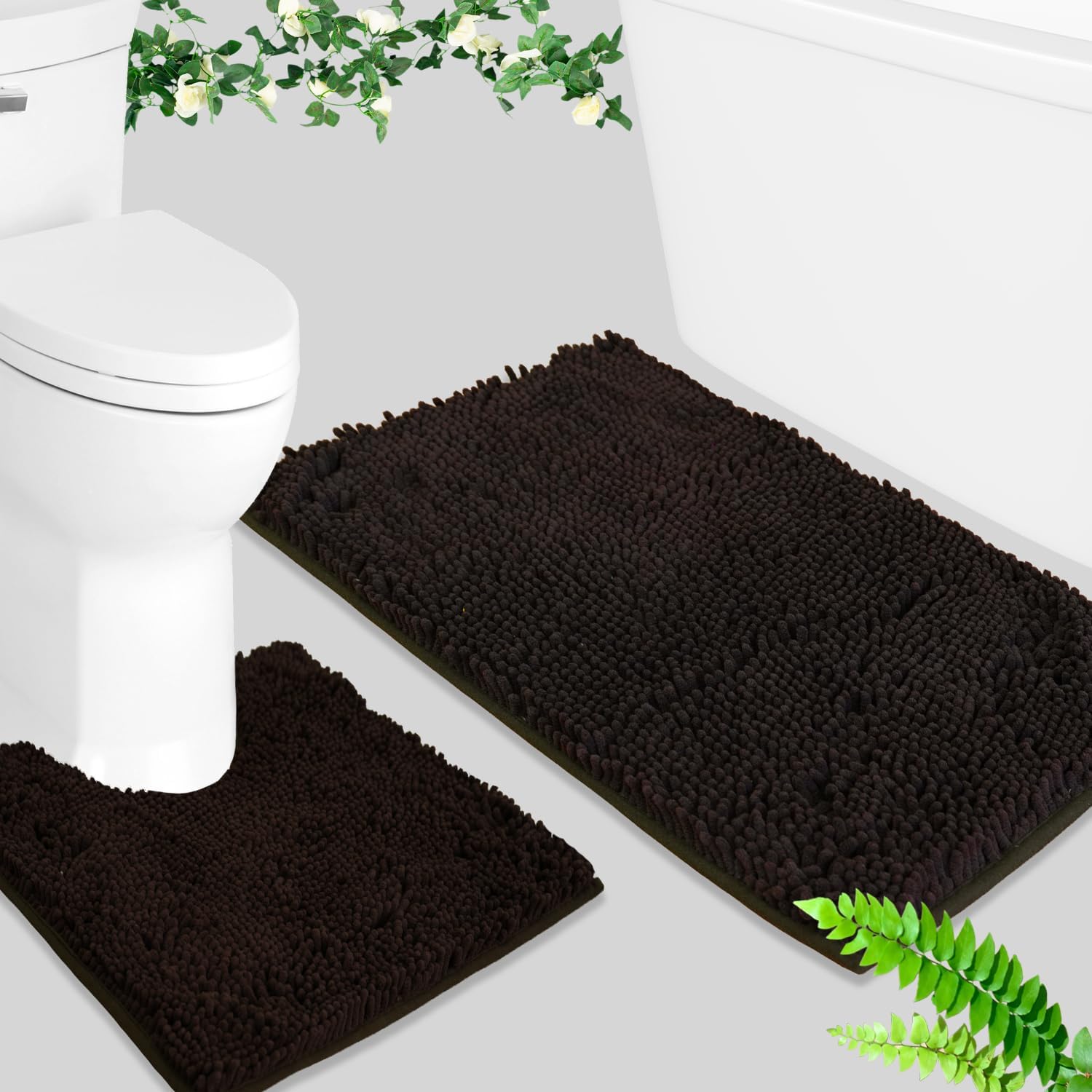 BOANKODU Juego de 2 alfombras de baño absorbentes para baño, felpilla muy suave, antideslizante, 32 x 20 pulgadas + 20 x 20 pulgadas, alfombra de
