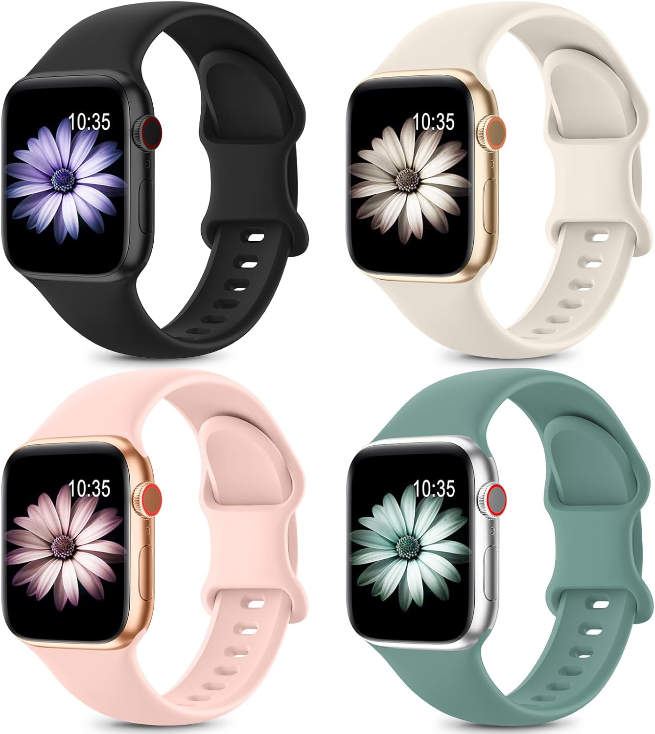 Paquete de 4 correas deportivas compatibles con Apple Watch Series 9, correas de reloj para mujer de 1.496 pulgadas, 1.575 pulgadas, 1.614 pulgadas,