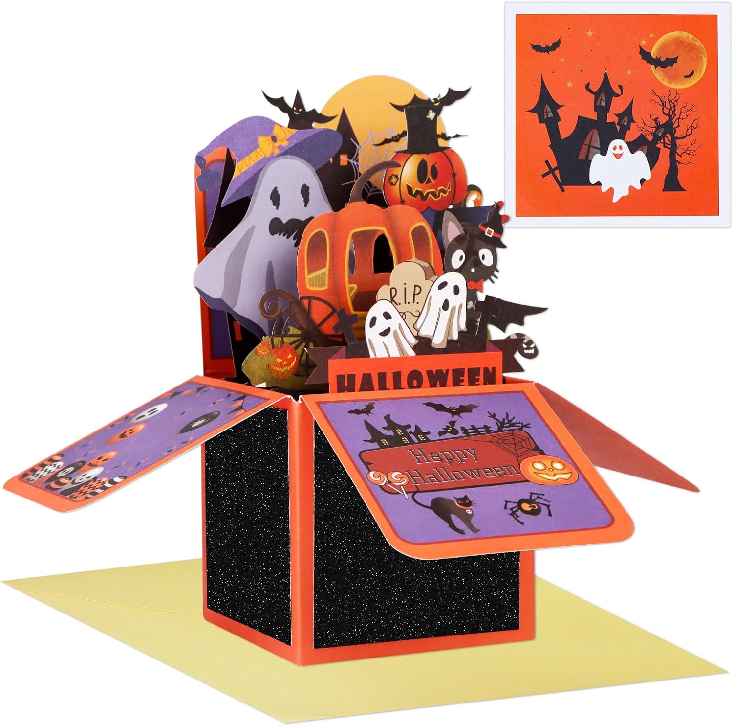 D24TIME Tarjetas desplegables de Halloween para niños, divertidas tarjetas de felicitación de Halloween en 3D con sobres, casa embrujada,