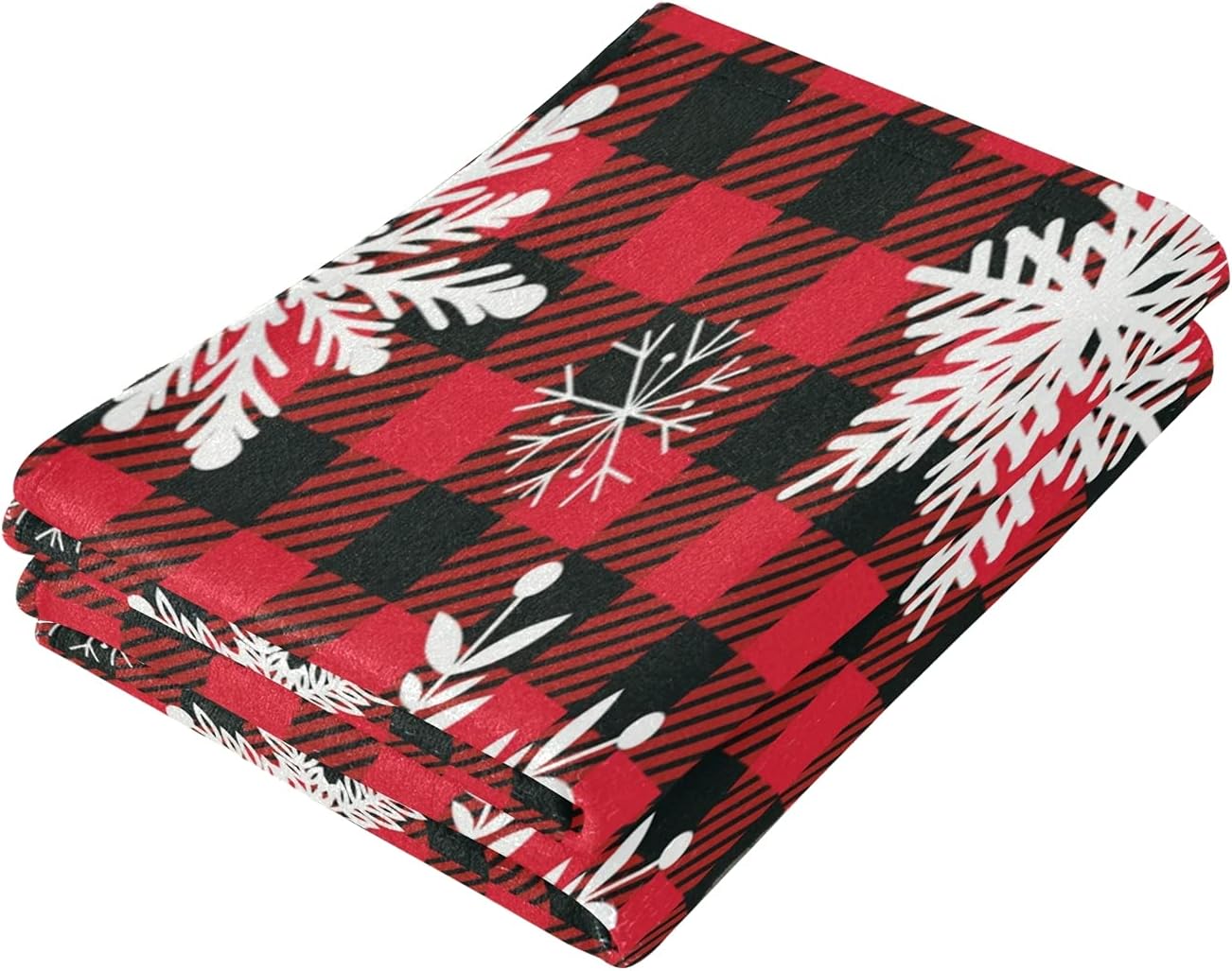 ALAZA Juego de 2 toallas de mano de copos de nieve de Navidad, suaves, absorbentes, decorativas, color rojo y negro, a cuadros, para baño, gimnasio,