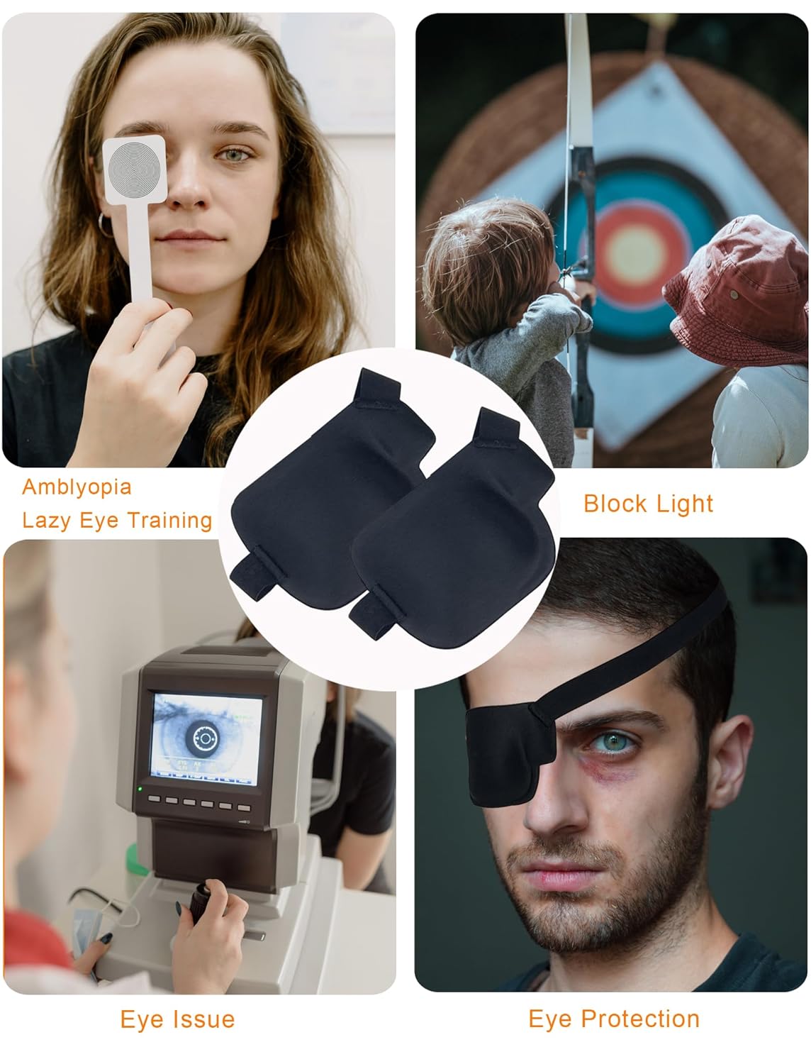 Paquete de 4 parches médicos ajustables para ojo derecho  Parches para ojos perezosos para adultos y niños, negro, 2 piezas de cada estilo