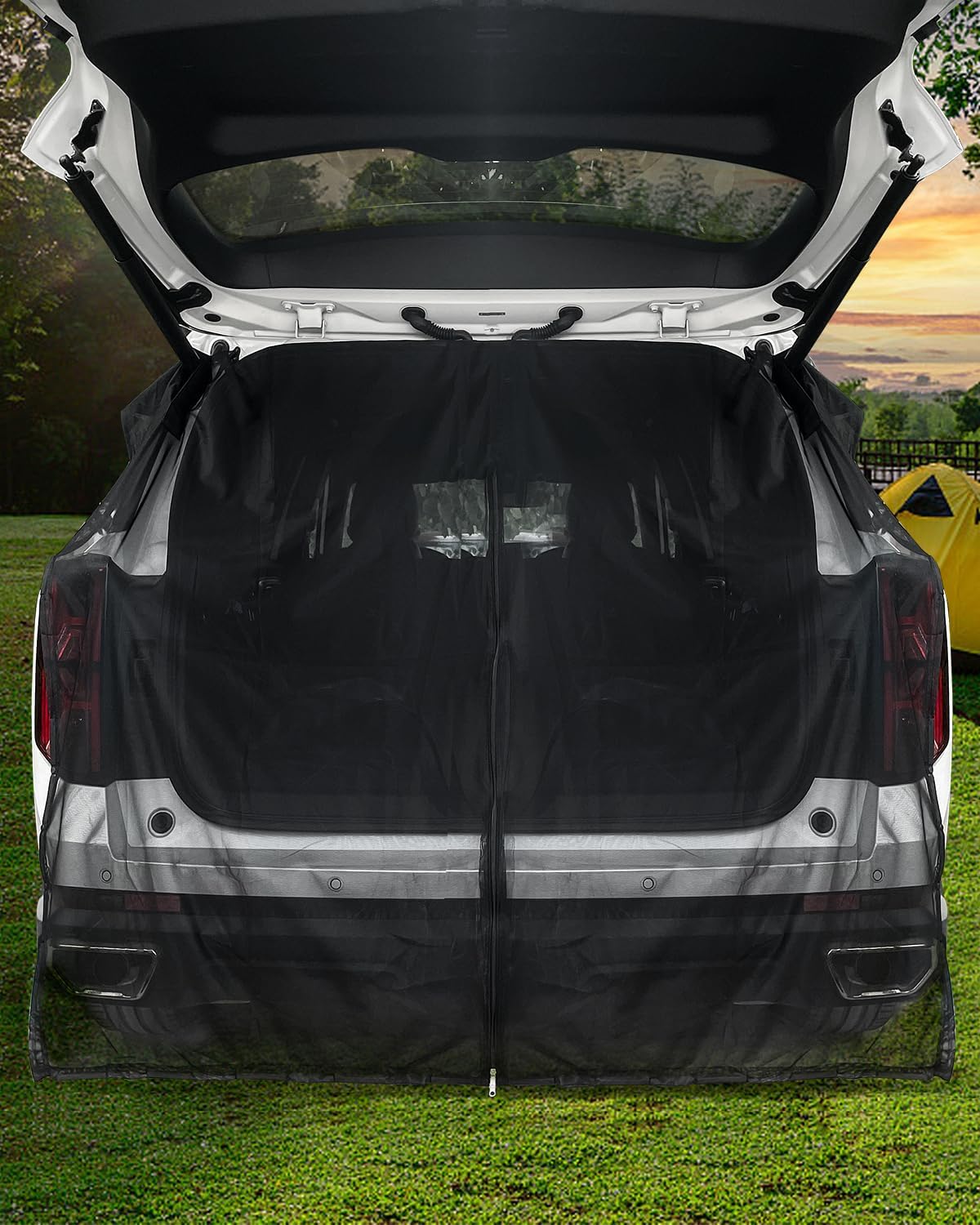 Quickwolf Red de camping para automóvil SUV, pantalla de malla para portón trasero de 69 x 59 pulgadas con accesorio magnético, accesorios ideales