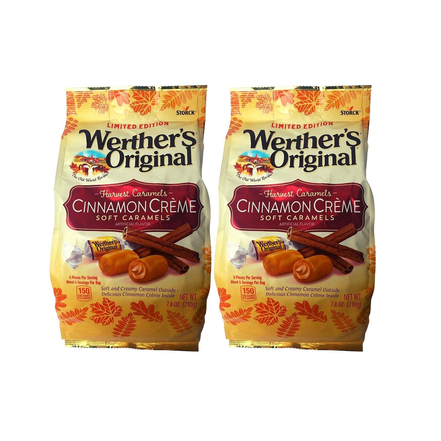 Werthers Original Harvest Caramels Limited Edition Cinnamon Creme Caramels suaves de 7.4 onzas (paquete de 2)