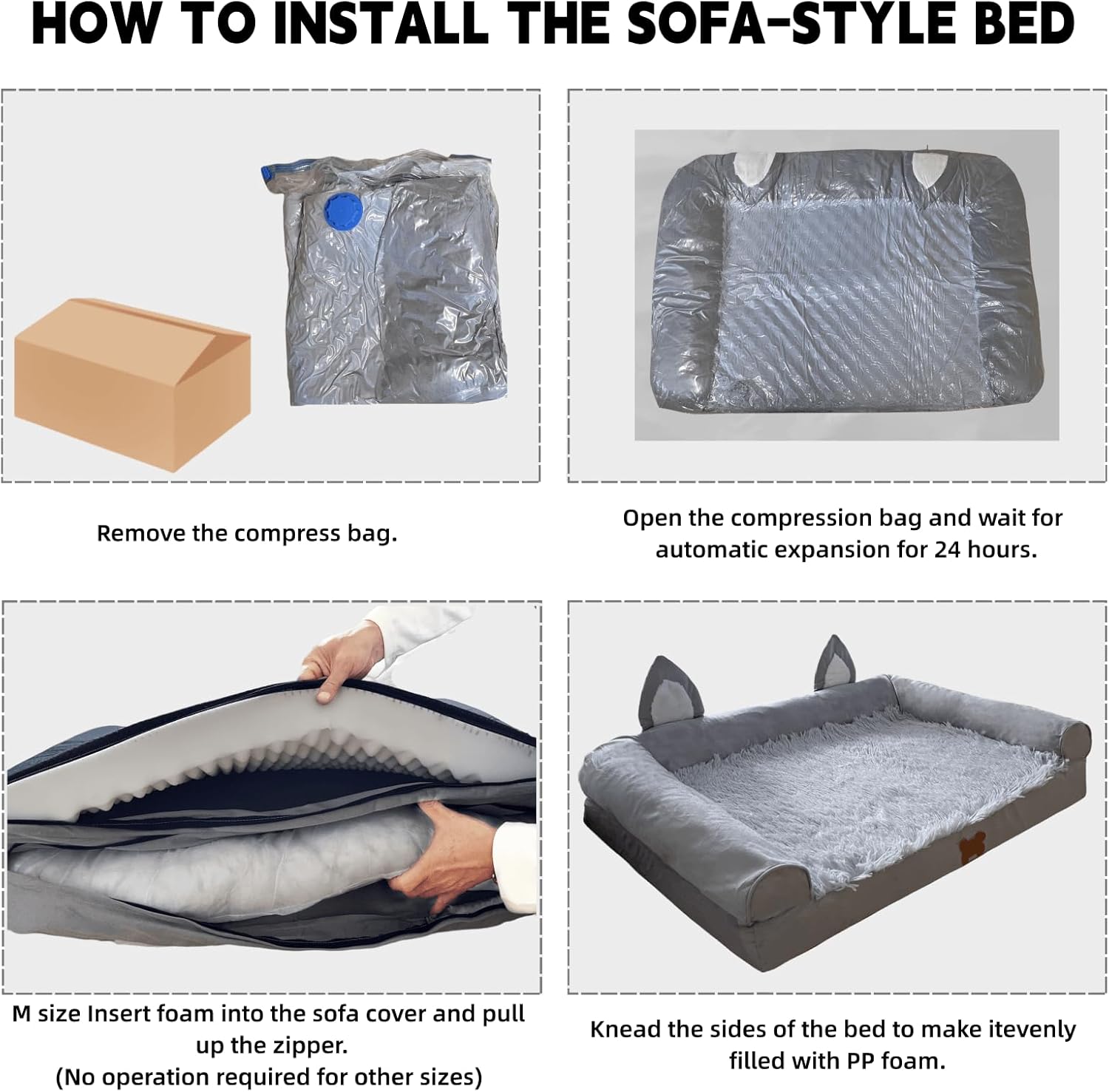 Camas para perros pequeños, medianos y grandes, sofá cama para perros con forro y parte inferior antideslizante de 27.6 x 19.7 x 5.9 pulgadas. Sofá