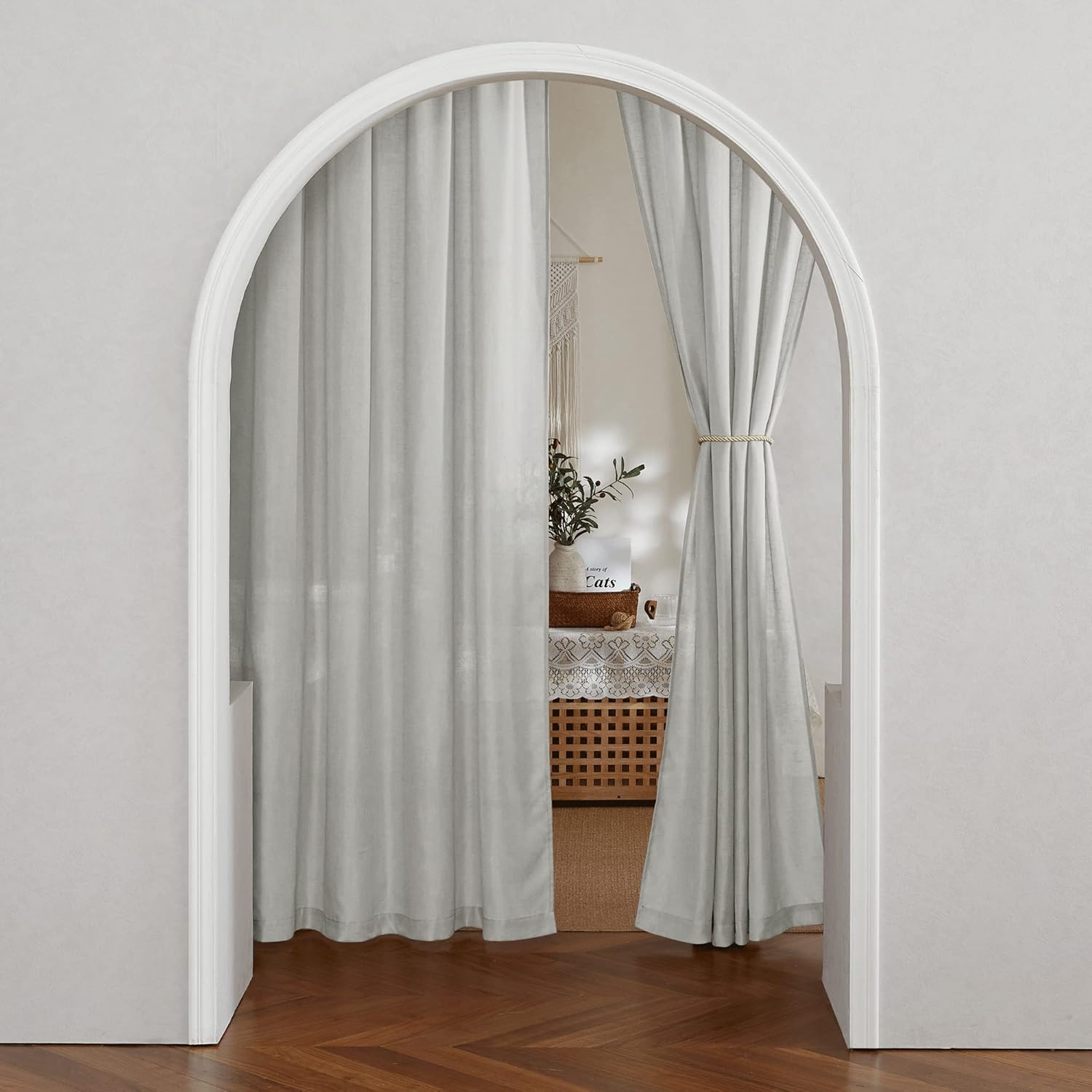 RYB HOME Cortinas traslúcidas de lino de 45 pulgadas de largo, filtrado de luz, privacidad añadida, cortinas cortas para ventanas pequeñas, cortinas