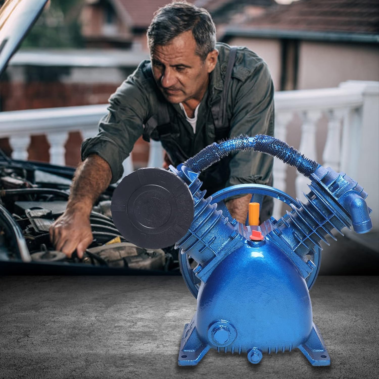 Cabezal de bomba de compresor de aire de doble cilindro de 4 KW (5.5HP), reemplazo de la bomba del compresor de aire, 175 PSI (1.16Mpa) Bomba de