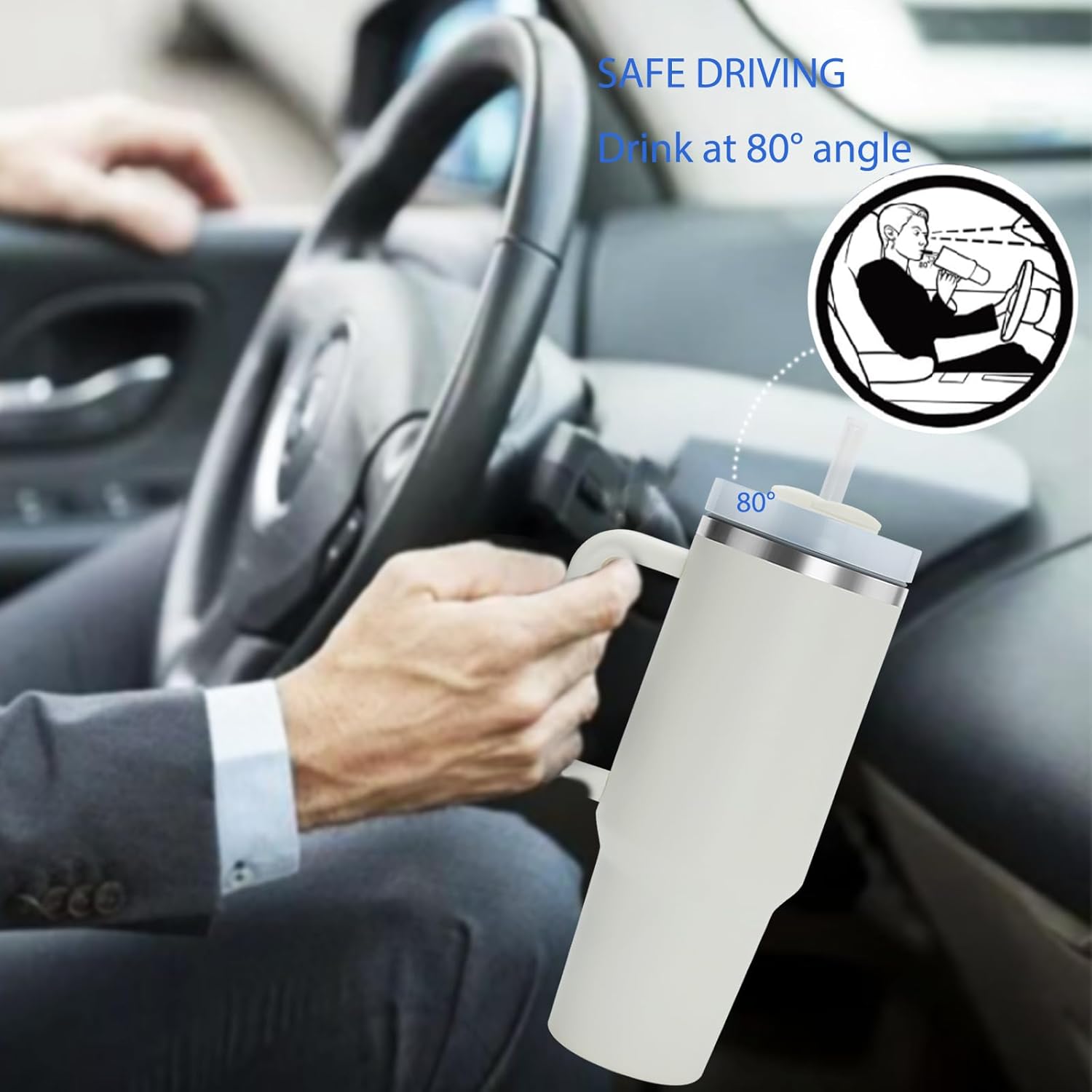 Vaso de 40 onzas con asa y tapa con pajilla, vaso de acero inoxidable aislado al vacío, taza de viaje para agua, té helado o café, batido, regalos