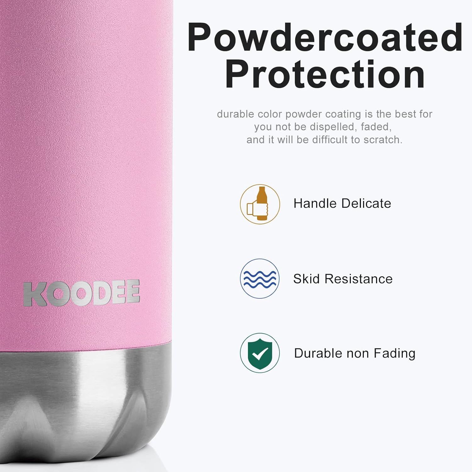 koodee Botella de agua de 12 onzas de acero inoxidable aislada al vacío a prueba de fugas, botella de agua deportiva de metal para la escuela