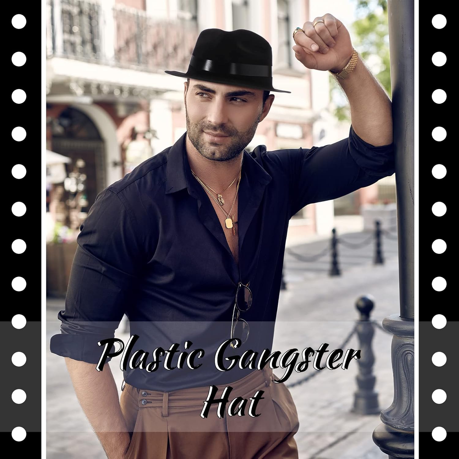 Sureio Sombrero de gángster de 12 piezas, sombreros de plástico para caballeros, sombreros de disfraz de gángster para hombres, mujeres, niños,
