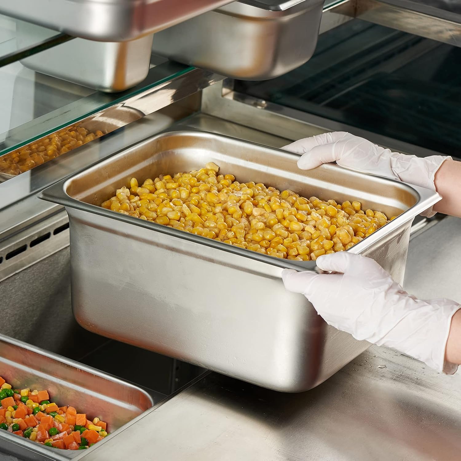 CURTA Paquete de 6 sartenes antiatascos para hotel, tamaño 12 de 6 pulgadas de profundidad, bandeja comercial NSF de acero inoxidable 188 para mesa