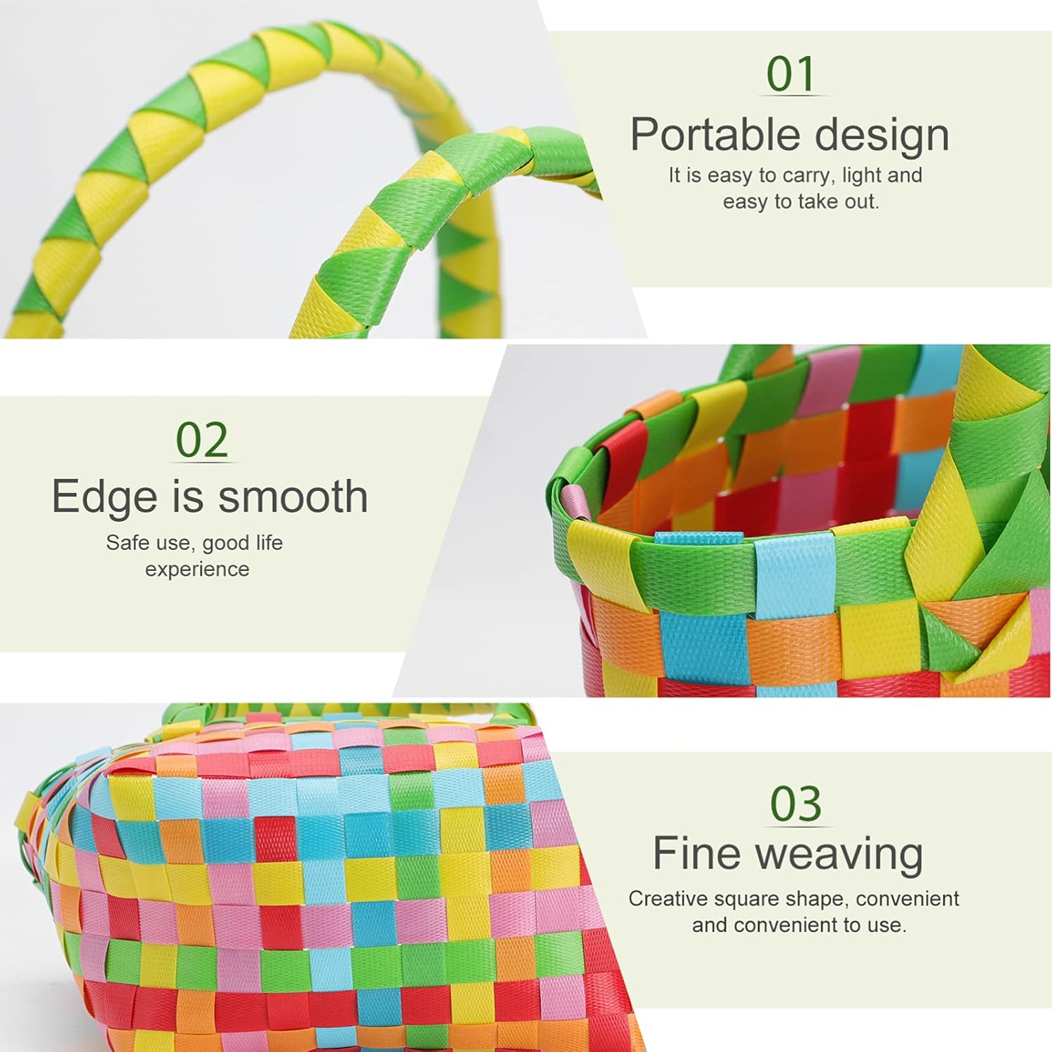 Cabilock Cesta de almacenamiento tejida a mano, bolsa de playa colorida para verano, bolsa de compras de alimentos, bolsa de soporte para aperitivos
