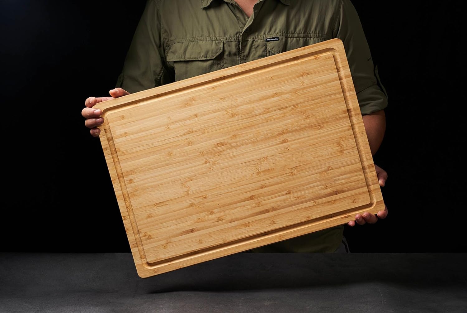 Tablas de cortar de bambú de 20 x 14 pulgadas para cocina, tablas de madera para charcutería, bandeja para servir queso con asas laterales y ranuras