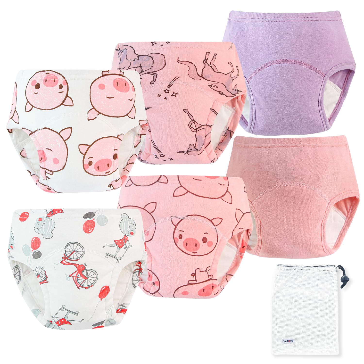 6 paquetes de ropa interior de absorción para niñas pequeñas, de algodón, reutilizables, para entrenamiento para ir al baño, ropa interior para