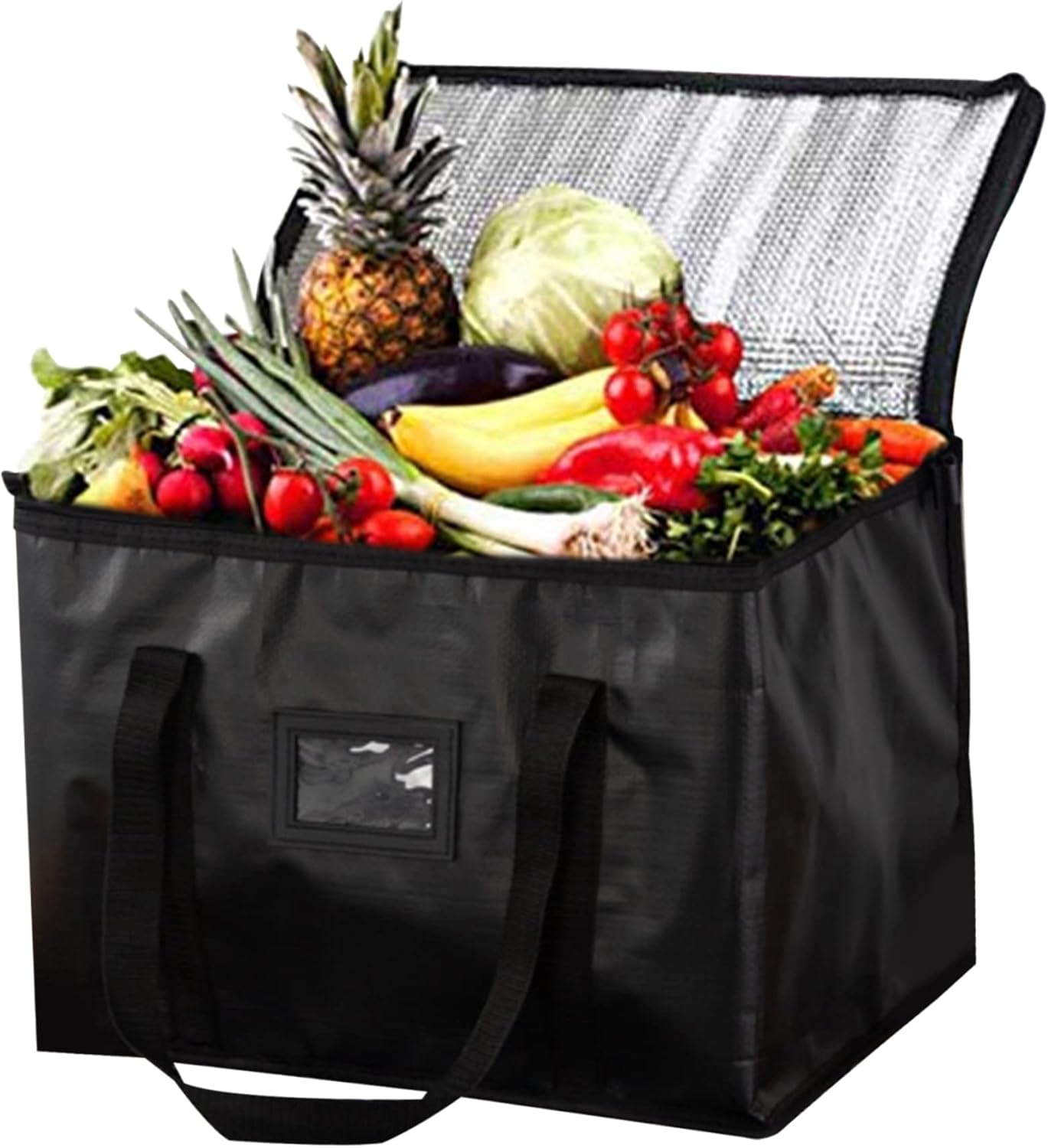 Bolsas de compras aisladas de 28L, negro, bolsa reutilizable, cremallera térmica, plegable, totalizador, enfriador, transporte de alimentos caliente