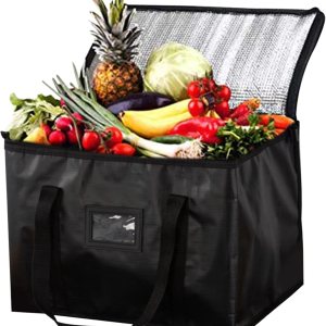 Bolsas de compras aisladas de 28L, negro, bolsa reutilizable, cremallera térmica, plegable, totalizador, enfriador, transporte de alimentos caliente Bolsas de compras aisladas de 28L, negro, bolsa reutilizable, cremallera térmica, plegable, totalizador, enfriador, transporte de alimentos caliente