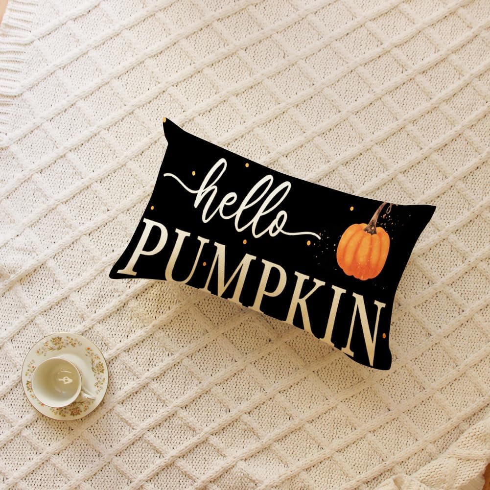 Ogiselestyle Hello Pumpkin – Funda de almohada de 12 x 20 pulgadas, decoración de lunares para el hogar, sofá, otoño y Acción de Gracias