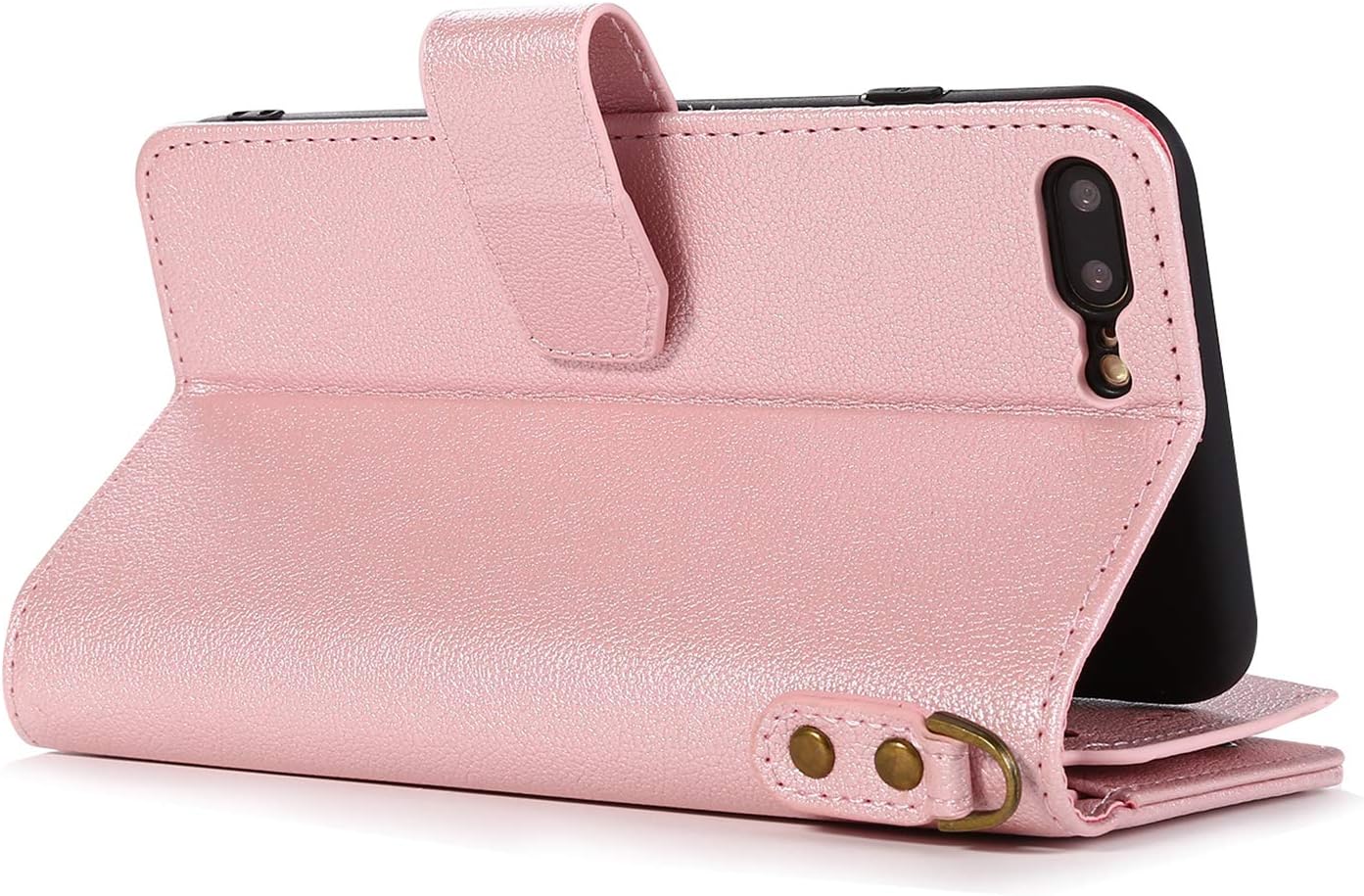 QLTYPRI Funda para iPhone 7 Plus 8 Plus, de piel premium, tarjetero con función atril, correa de muñeca, cierre magnético, monedero con cremallera