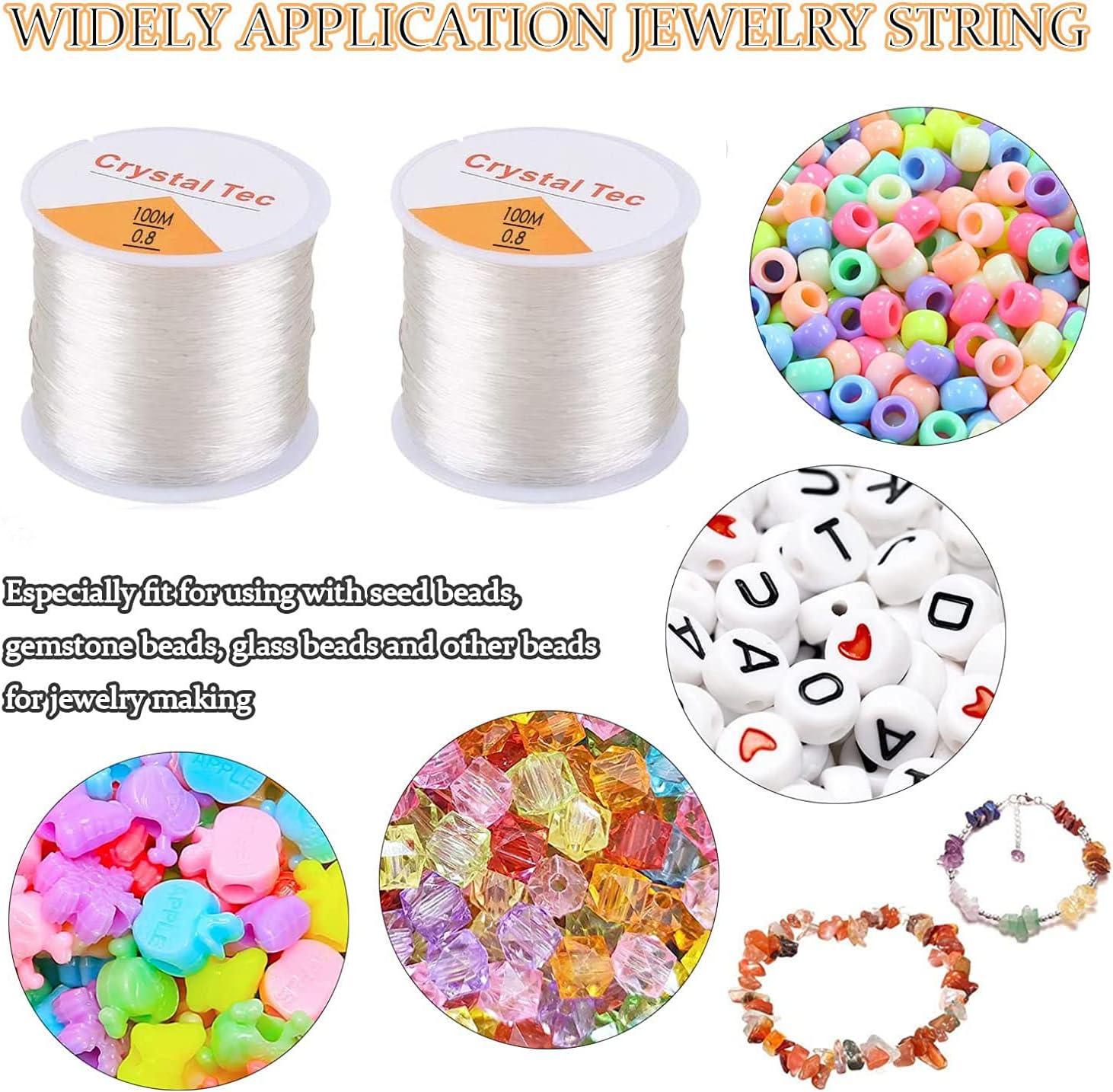 Hilo elástico de 0.031 pulgadas para pulseras, 3 rollos de cordón elástico, cuerda elástica de cuentas de cristal para pulseras, cuentas y