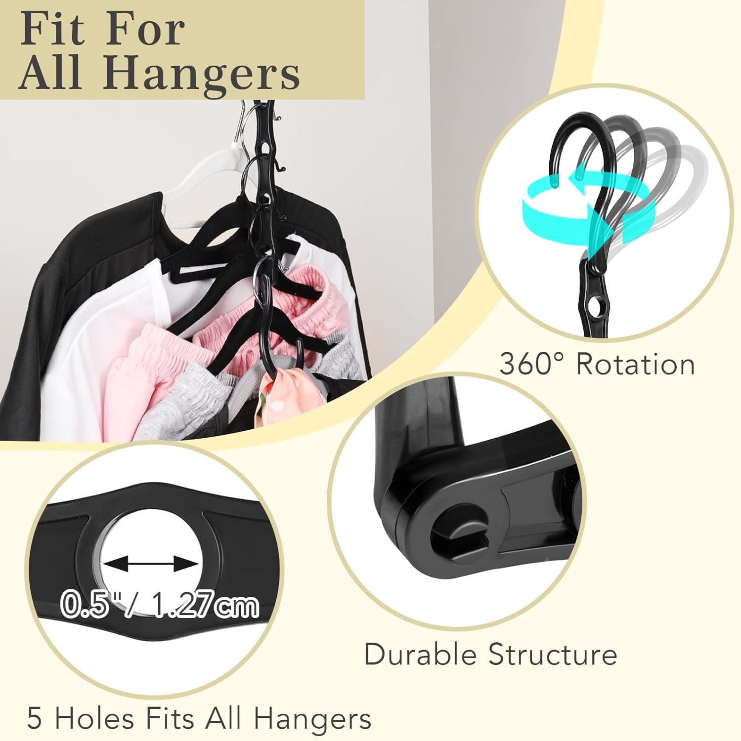 Magic Hanger – Paquete de 12 perchas multifuncionales para armario, organizador y almacenamiento, 5 agujeros, ahorro de espacio, apilador para