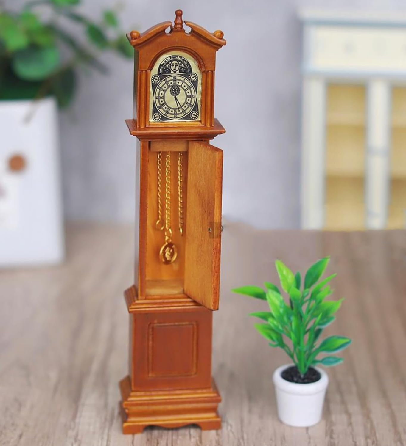 Modelo de reloj de abuelo en miniatura, reloj de escritorio clásico de casa de muñecas, reloj de madera vintage para abuelo, muebles en miniatura
