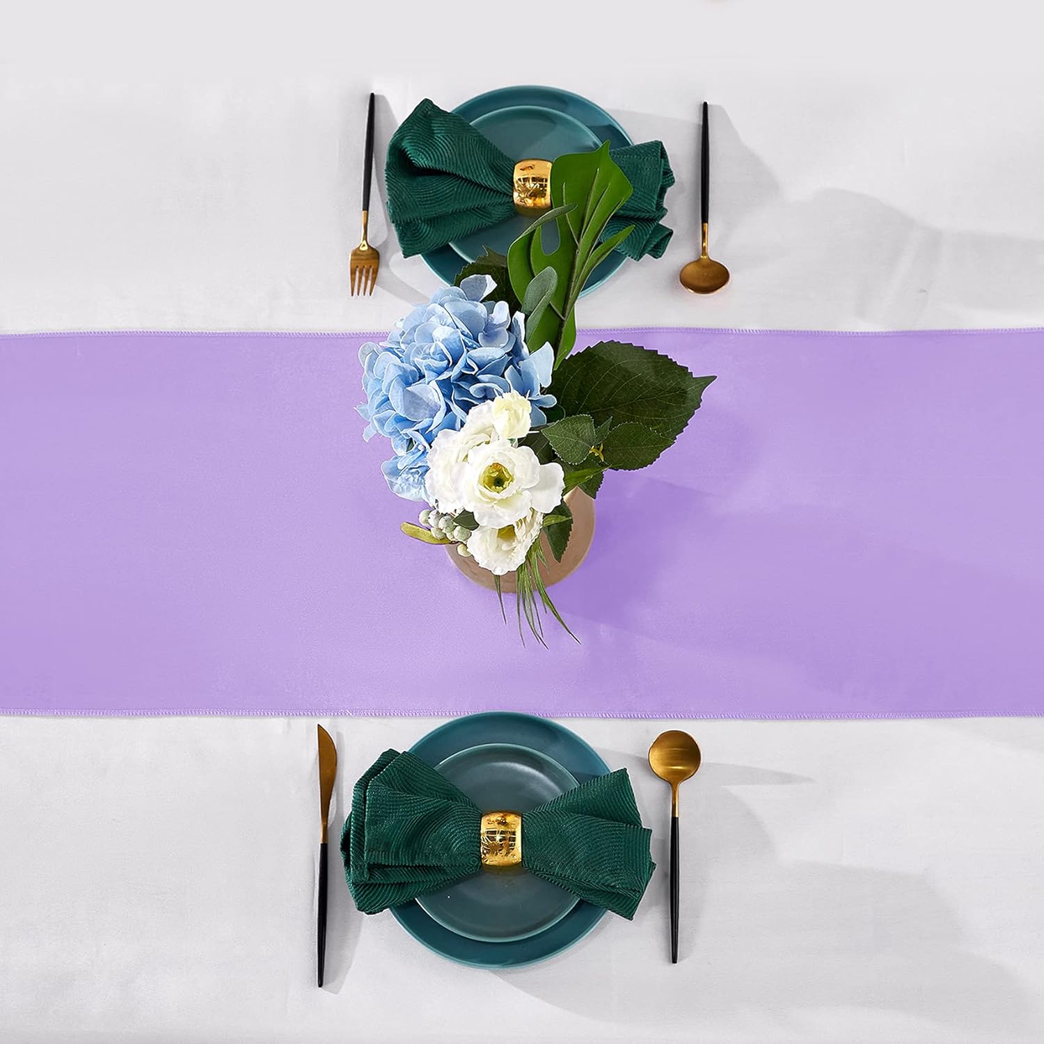 YUHX Paquete de 20 caminos de mesa satinados de 12 x 108 pulgadas de largo, color lavanda para bodas, fiestas de cumpleaños, decoraciones de