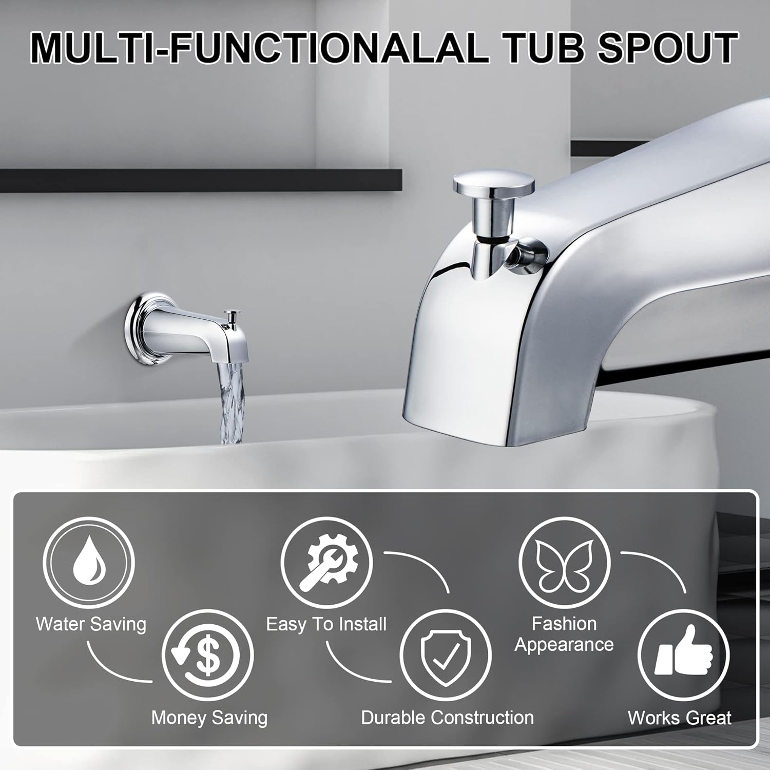 Enhon Boquilla desviadora deslizante compatible con Kohler GP85556, boquilla de repuesto para grifo de bañera de baño compatible con tubo de agua de