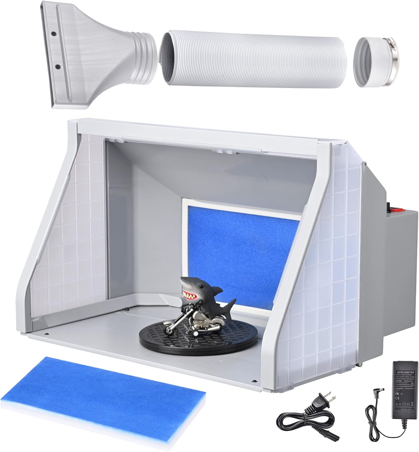 AW Kit de cabina de aerosol portátil con 3 luces LED, manguera de filtro de escape, mesa giratoria para pasatiempos, pintura artística, modelo,