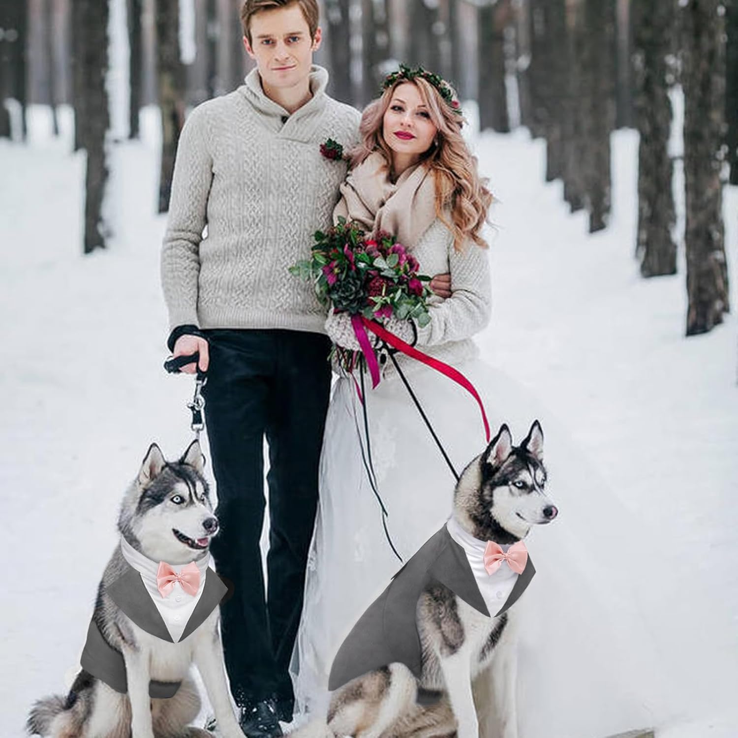 Kuoser – Juego de traje y paliacate para perros grandes y medianos, tema de esmoquin, para bodas