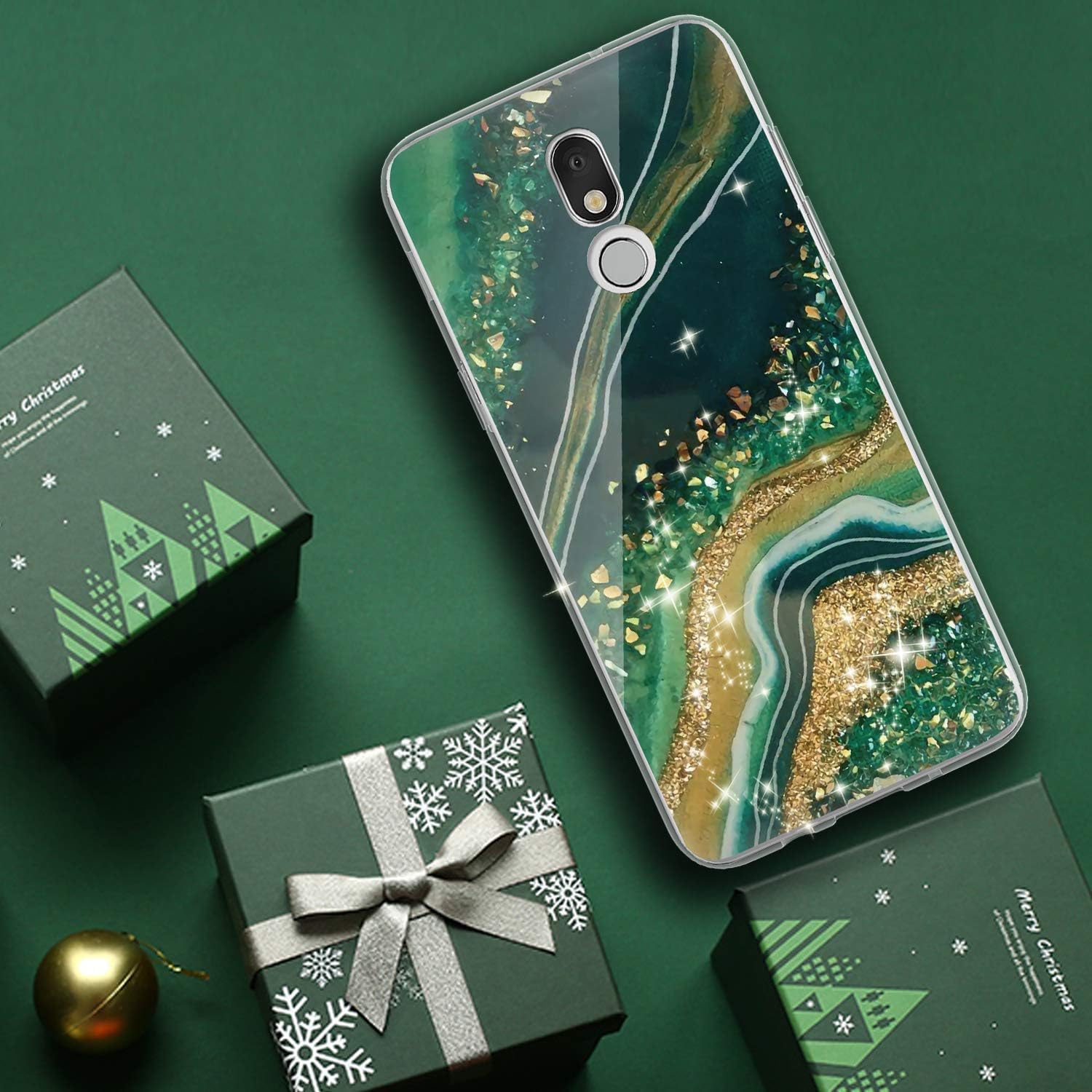 TJS Funda para teléfono compatible con LG K40K12 PlusX4Solo LTEHarmony 3Xpression Plus 2, protector de pantalla de vidrio templado de cobertura