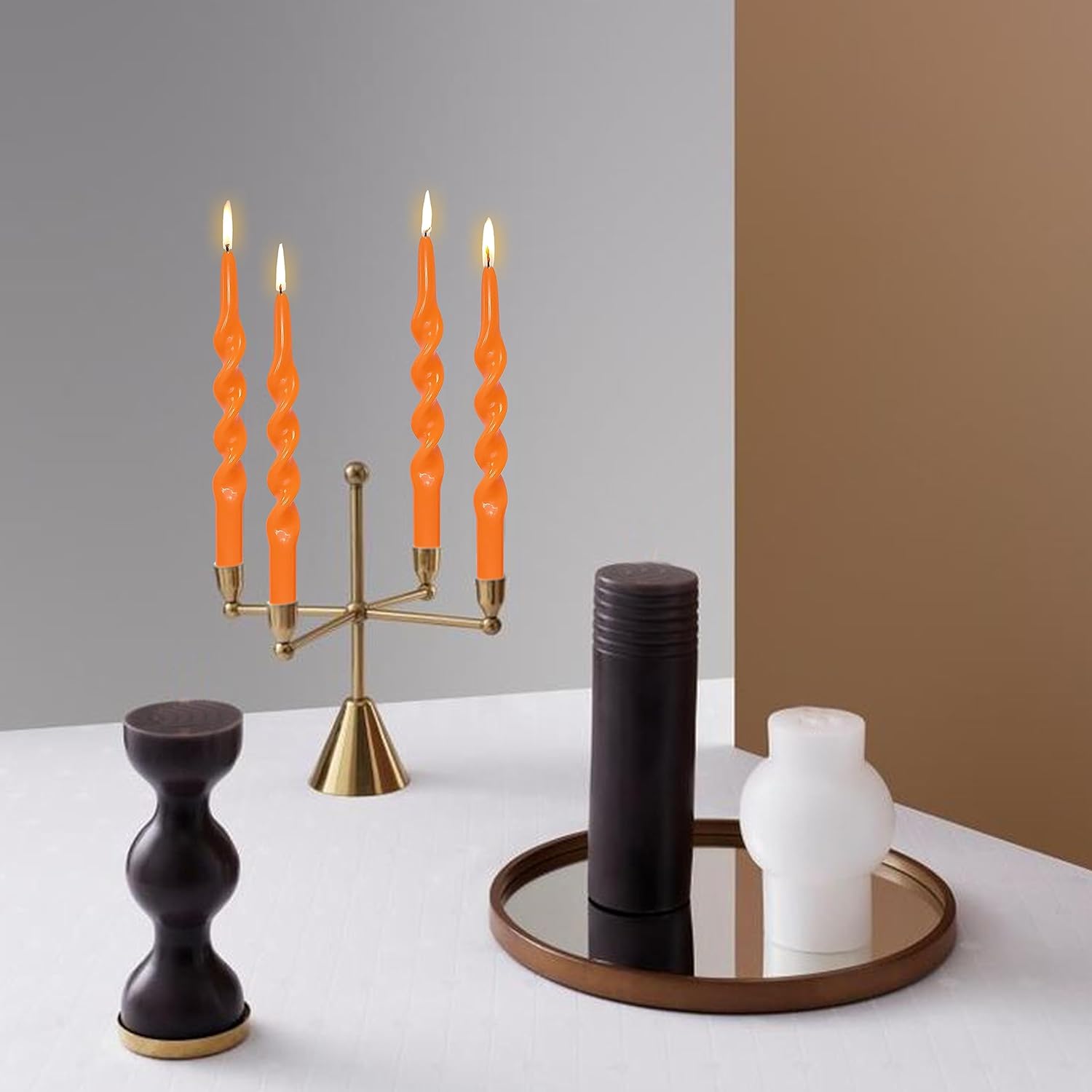 Velas cónicas naranjas en espiral, palitos de vela de 10 pulgadas, sin perfume, para Halloween, Navidad, boda, fiesta, cena, decoración del hogar