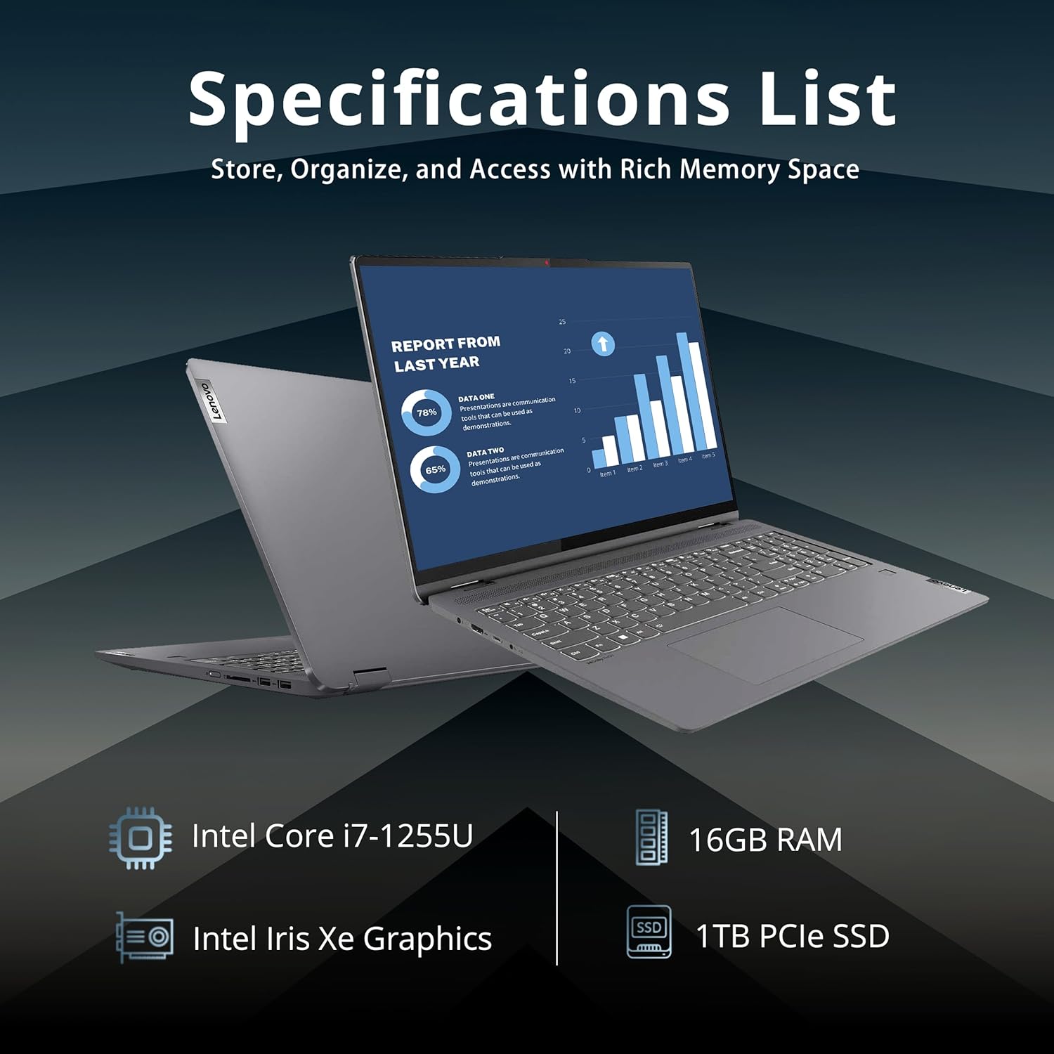 Lenovo IdeaPad Flex 5 – Laptop con pantalla táctil IPS 2 en 1 2.5K de 16 pulgadas, Intel Core i7-1255U, 16 GB de RAM, SSD de 1 TB, teclado