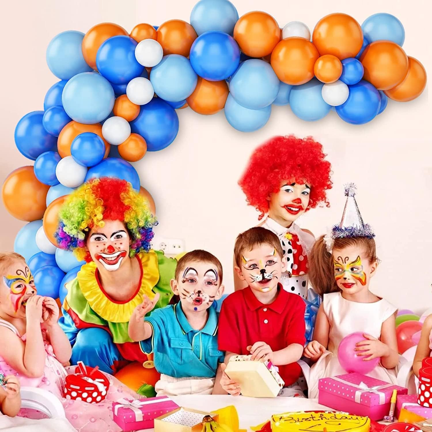 FEYG Kit de arco de guirnalda de globos, kit de arco de globos azul, naranja y blanco, guirnalda de globos, globos de látex, globos de fiesta para