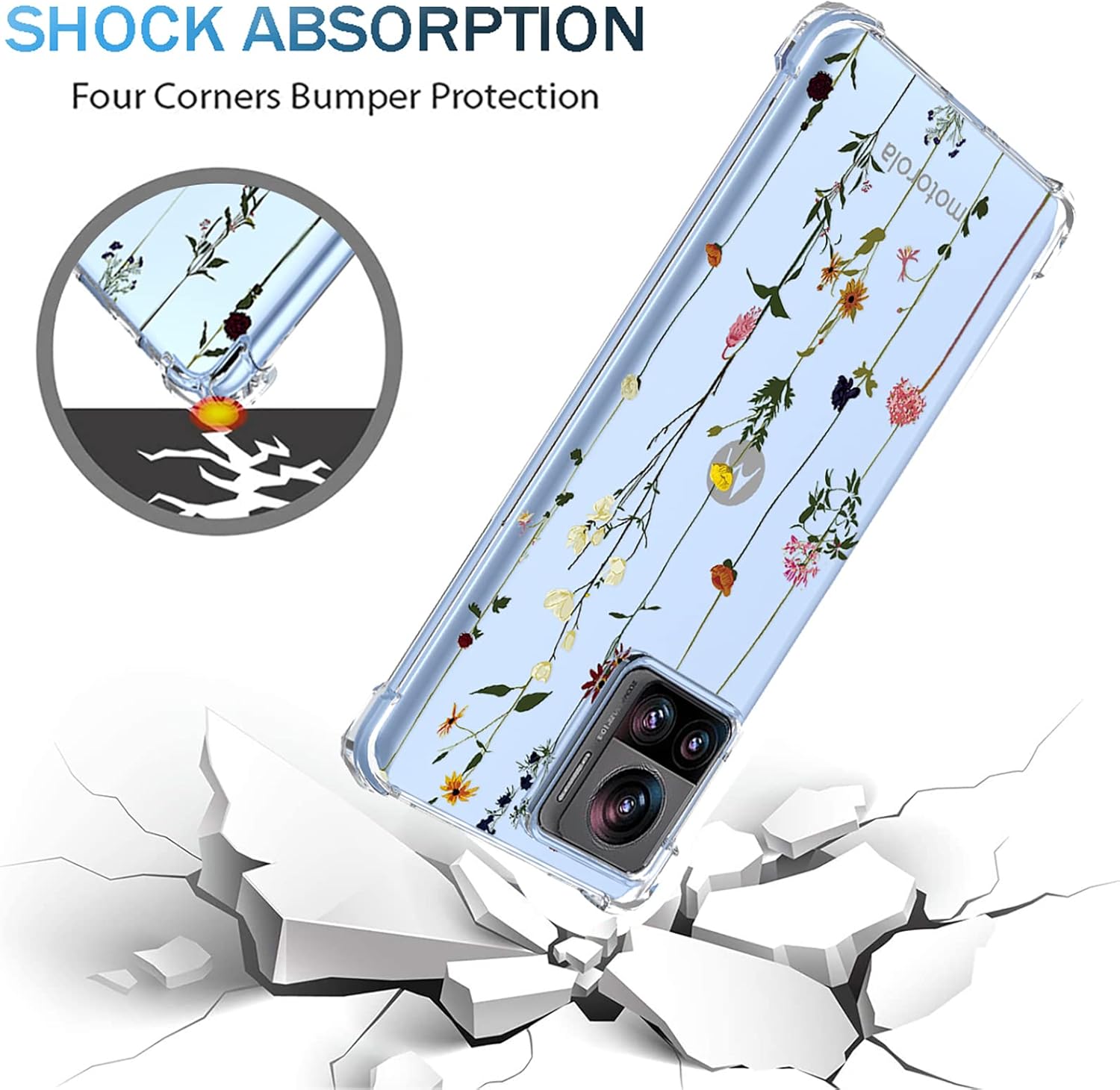 OEURVQO Funda para Moto Edge X30 Pro Edge 30 Ultra transparente con patrón de flores de TPU suave, a prueba de golpes, antiarañazos, funda