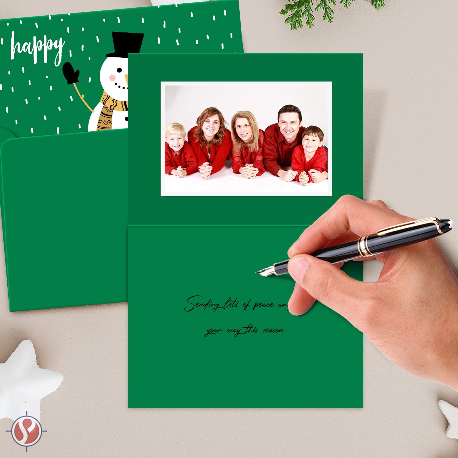 Tarjetas de felicitación A2 verdes en blanco con sobres verdes, ideales para saludos, invitaciones y tarjetas de agradecimiento de vacaciones,