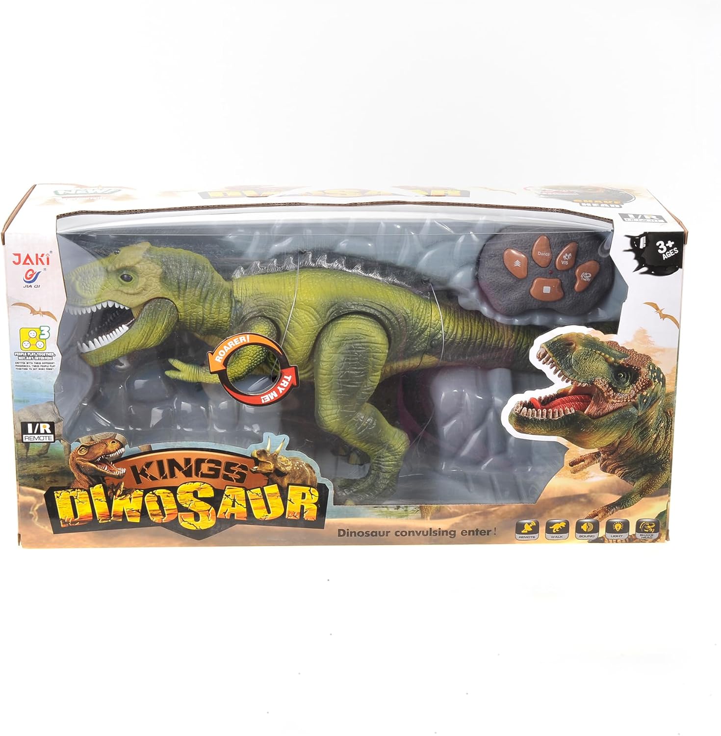 PowerTRC Juguete T-Rex de dinosaurio a control remoto para niños, sonidos prehistóricos realistas, juguete robot de dinosaurio que se ilumina y