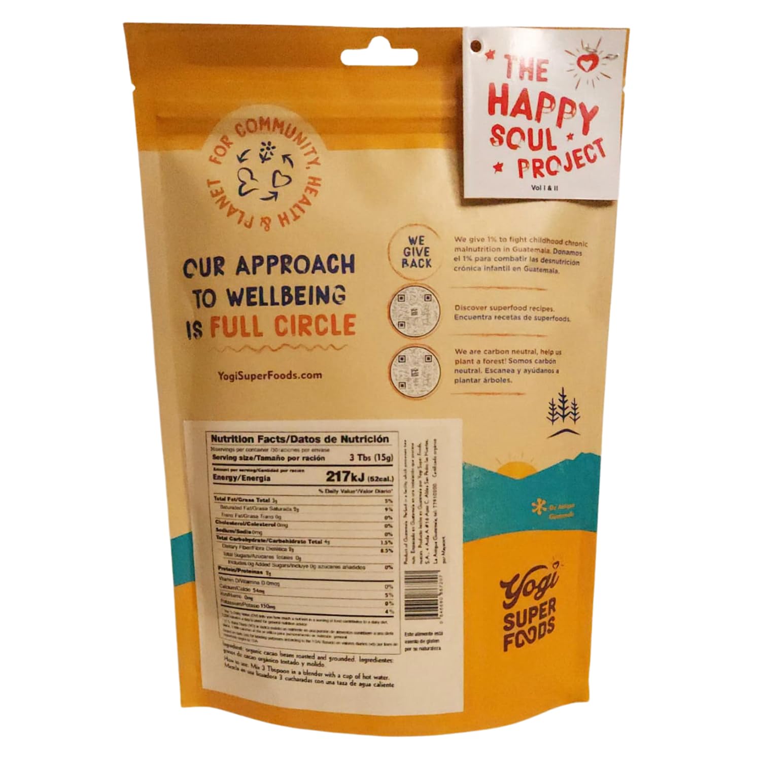 Yogi Super Foods 16 oz de chocolate de grado ceremonial para beber cacao, café alternativo sin cafeína, bebida de cacao orgánico sin azúcar,