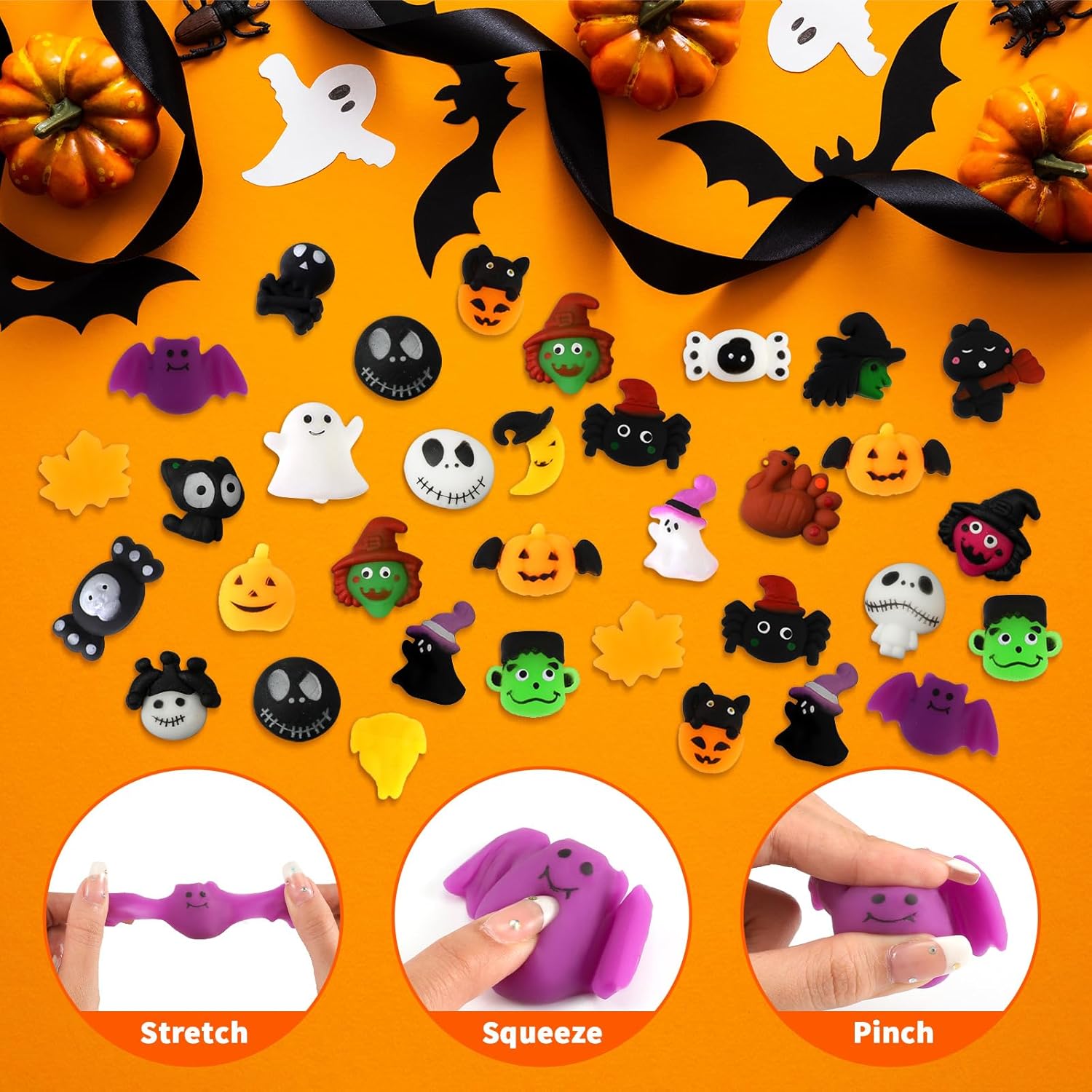 36 piezas de huevos de caramelo de calabazas de Halloween con juguetes de Halloween, bola brillante, recuerdos de fiesta, mini tarros de calabaza