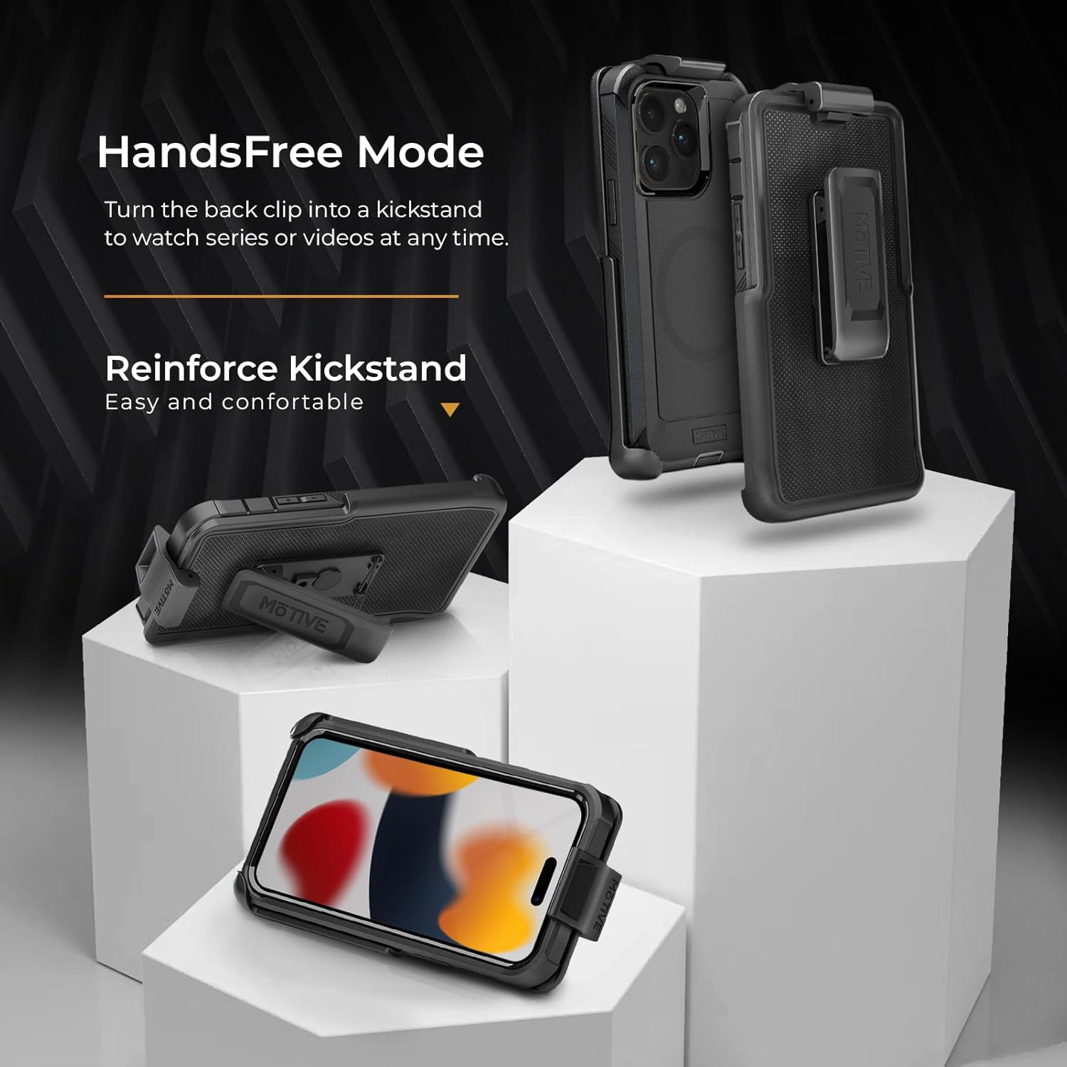 MOTIVE Funda para iPhone 15 Promax con clip para cinturón, funda magnética compatible con Magsafe, resistente, grado militar de cuatro capas, a