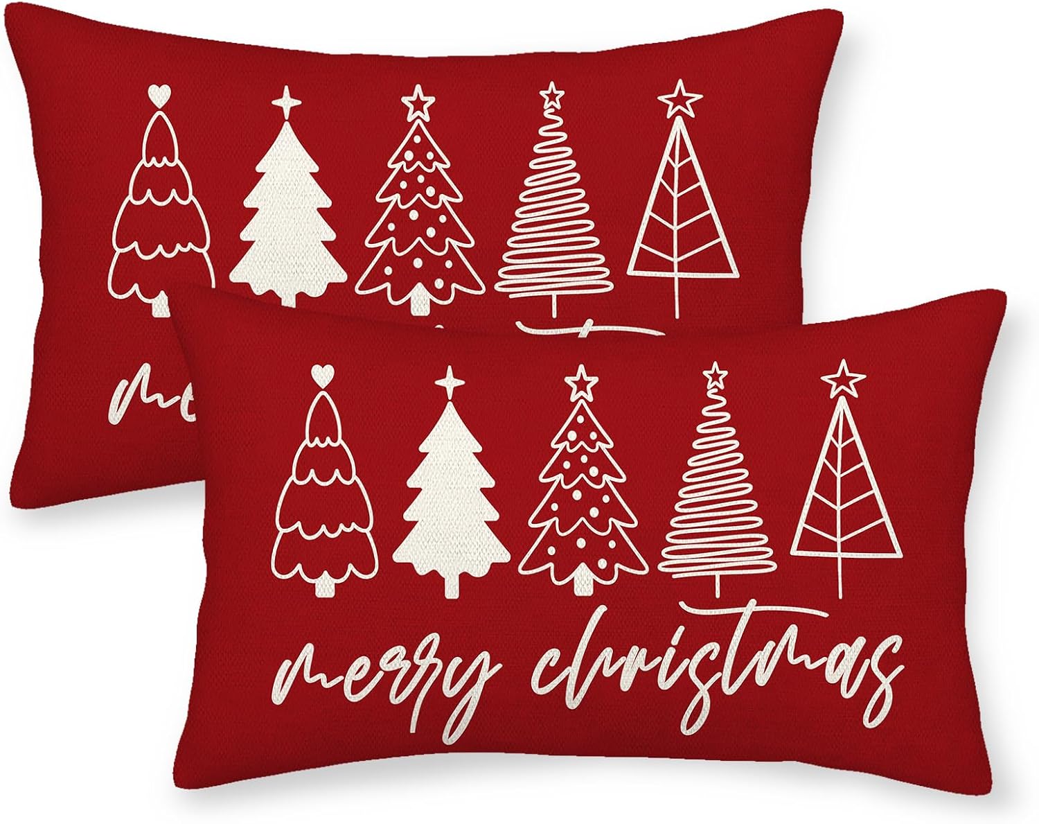 GOLIANDA Juego de 2 fundas de almohada de Navidad de 12 x 20 pulgadas, fundas de almohada de lino decorativas de invierno, Navidad, almohadas rojas