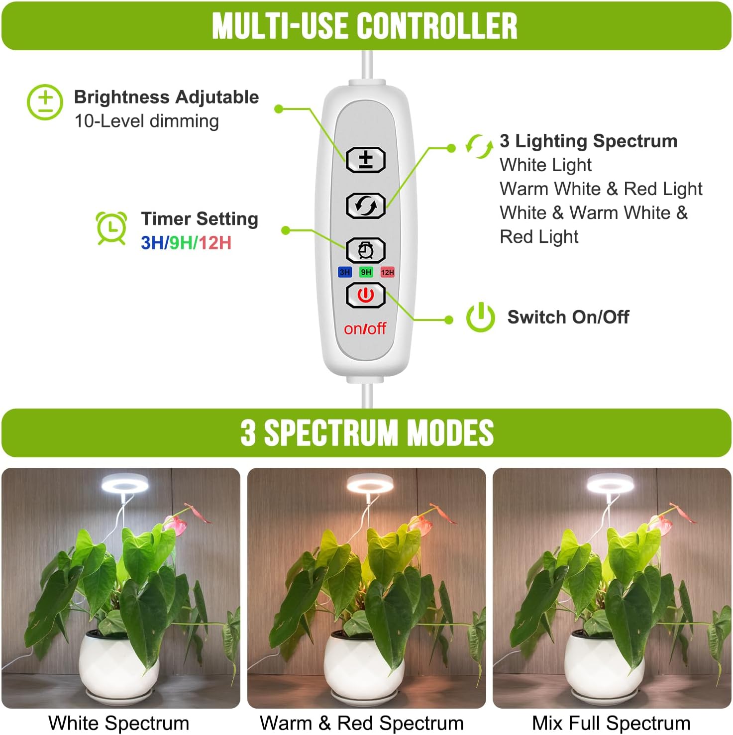 Luces de cultivo para plantas de interior, 48 luces LED de espectro completo para plantas de interior, lámpara de cultivo ajustable en altura con