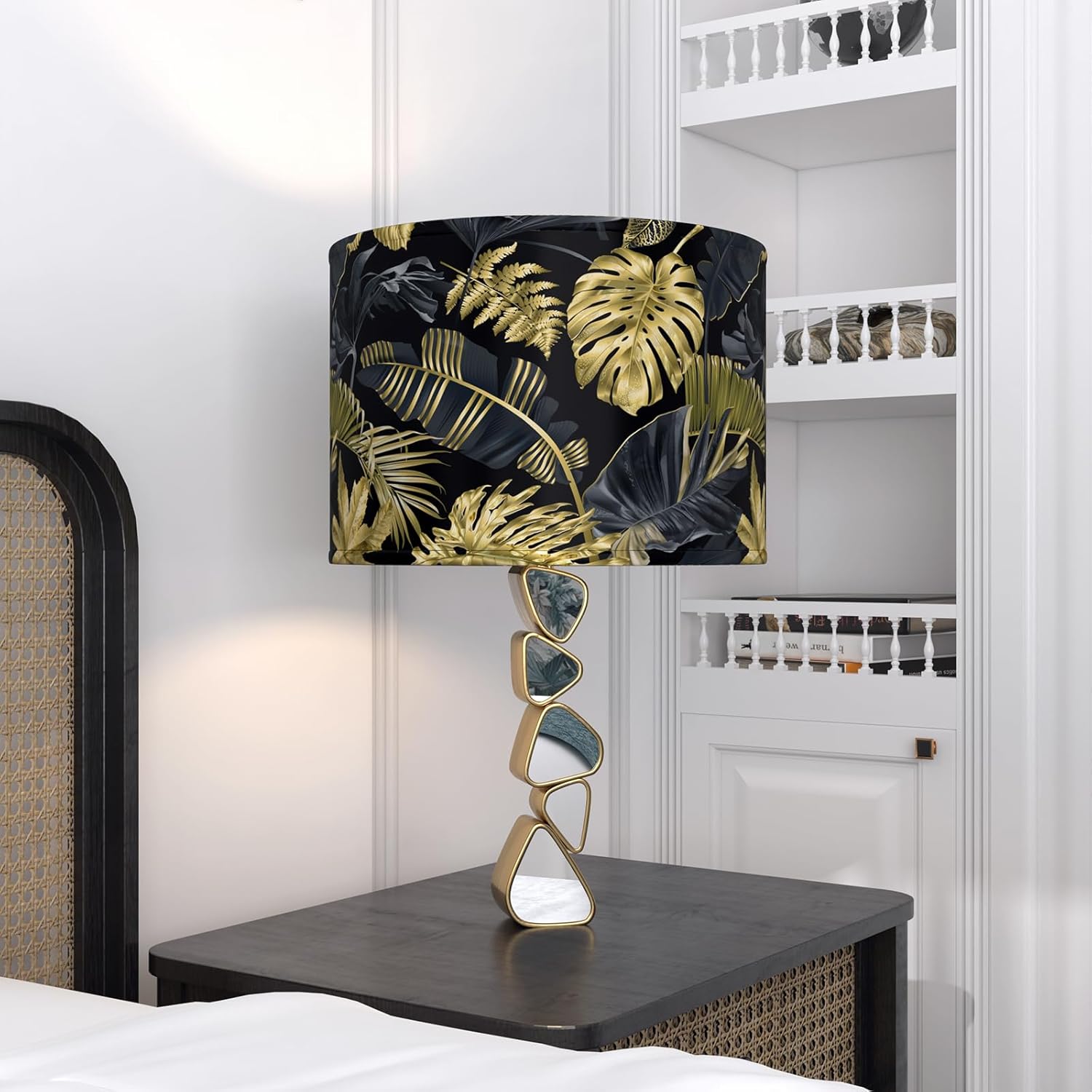 Wallink Papel tapiz negro y dorado con hojas tropicales, papel tapiz autoadhesivo con hojas autoadhesivas, papel tapiz extraíble negro y dorado,