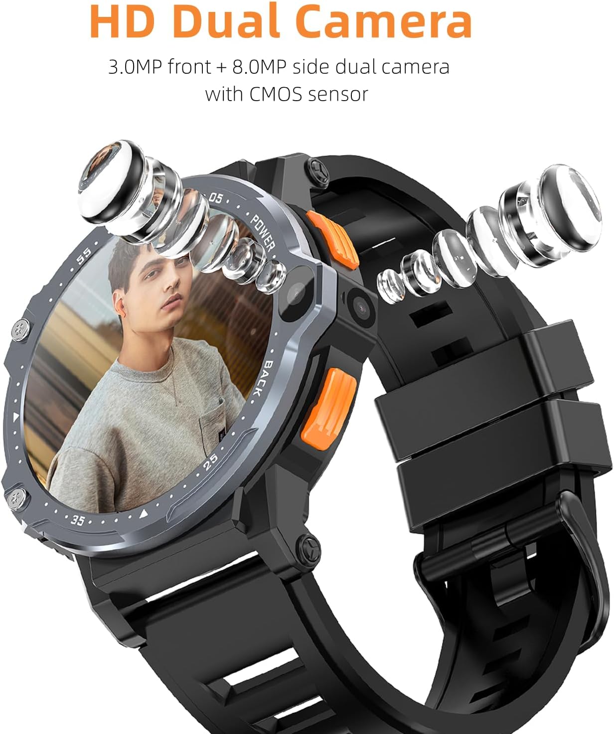 Pyrrhionia Reloj inteligente 4G con GPS 2GB+16GB 4GB+64GB 1.54 pulgadas pantalla redonda hombres Smartwatch doble cámara Android 8.1 WiFi mapas