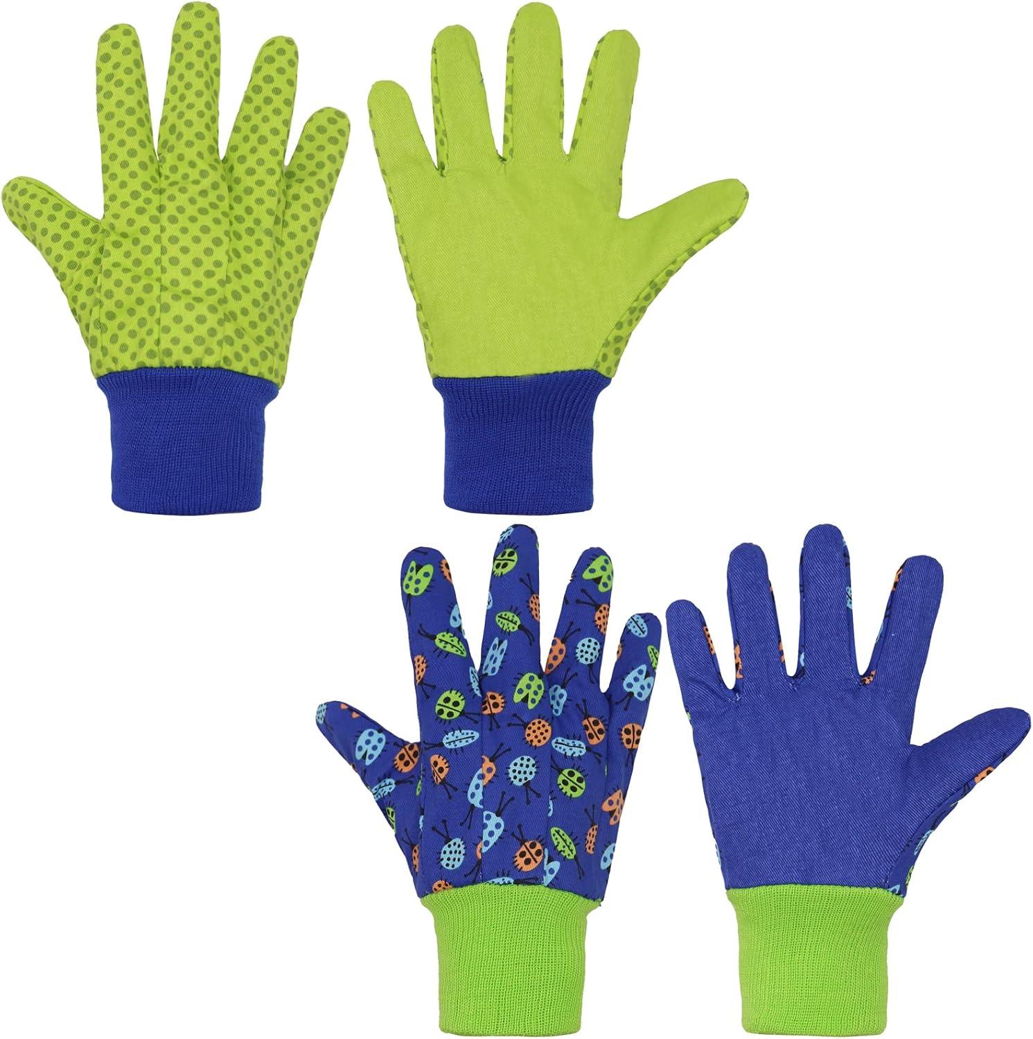 HANDLANDY Guantes de jardinería para niños de 5 a 8 años, guantes de trabajo de jardín para niñas y niños (verde (pájaro + punto), talla M (edad