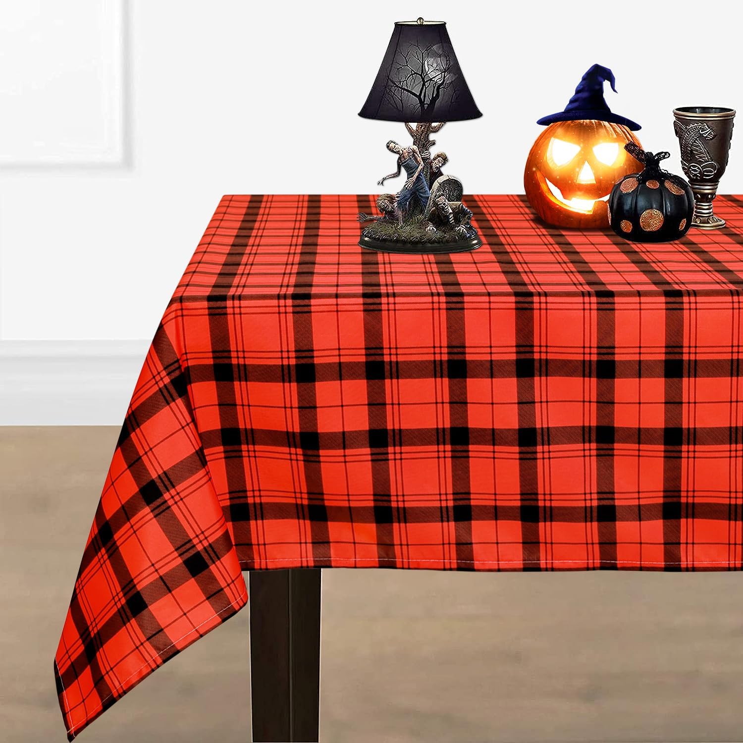 Mantel rectangular de otoño, mantel de Acción de Gracias a cuadros de búfalo naranja, impermeable, lavable a máquina, para decoración de cenas de