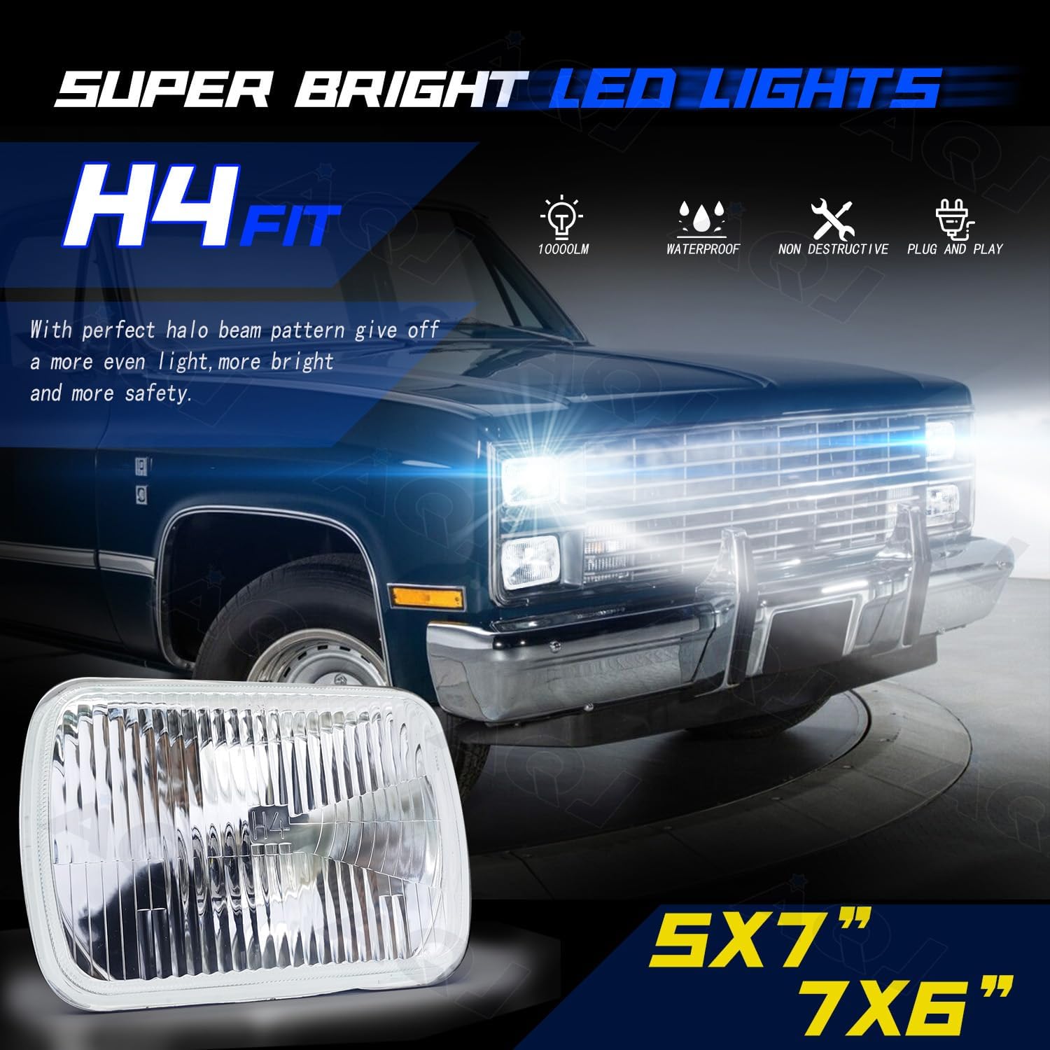 12 faros delanteros LED Hi-Lo de 4 x 6 para Chevy C10 Pickup 1981-87 Ford Mustang, lente de vidrio estilo OEM compatible con H49003 HID LED halógeno