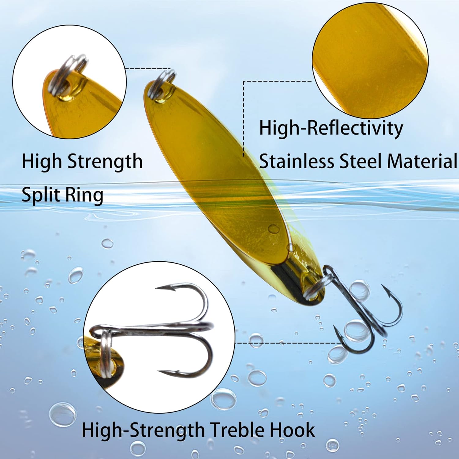 Juego de 5 cucharas de señuelo de pesca, anzuelos de pesca para lubina, trucha, kit de señuelos de aleación de zinc, cucharas de lentejuelas, cebos