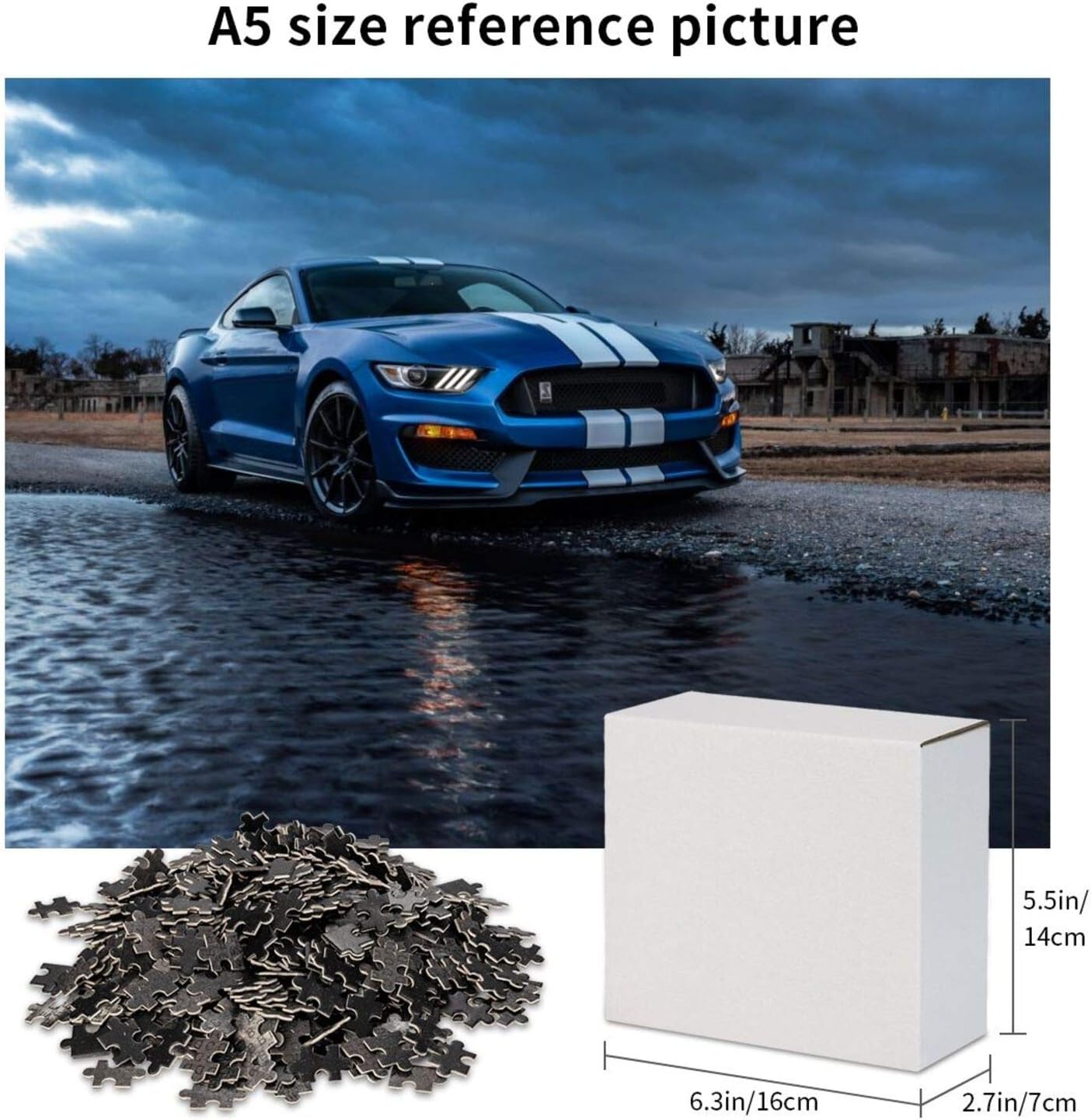Rompecabezas de 500 piezas para adultos, Mustang Shelby Gt500, Shelby, vehículos musculares, autos azules, 20.5 x 15.1 pulgadas