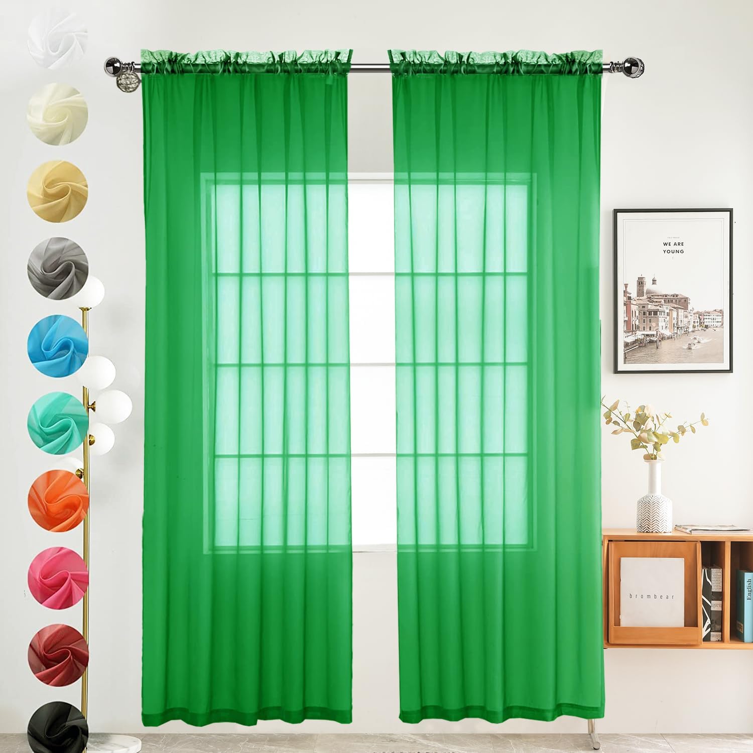 2 paneles de cortinas de gasa transparentes con bolsillo para barra, color blanco, beige, negro, gris, café, 52 pulgadas de ancho y 84 pulgadas de
